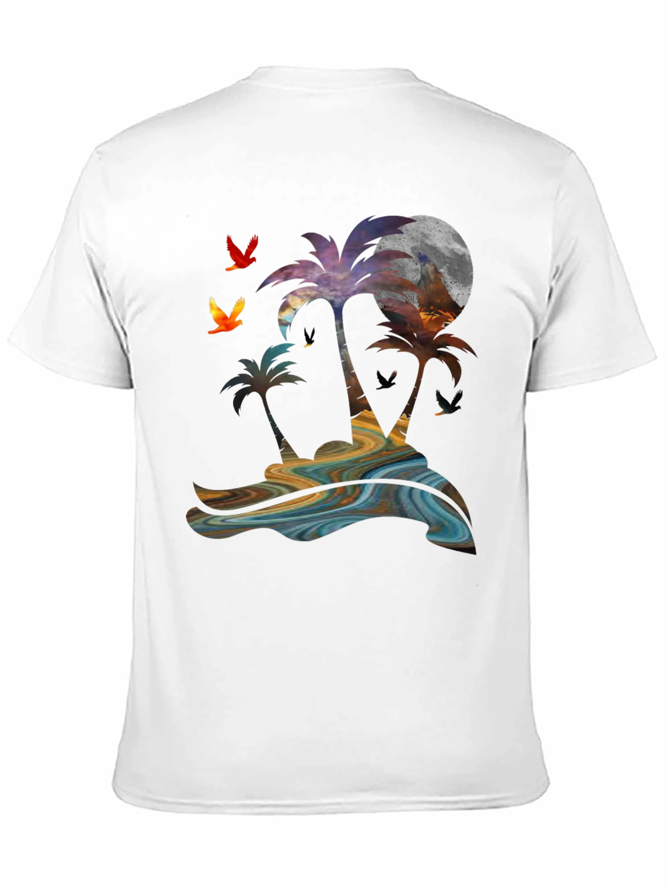 Black Tropical Sunset Palm Tree Graphic T-Shirt view 11