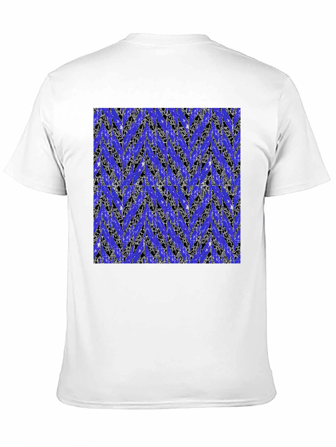 Black Abstract Blue Chevron Print Men's Black T-Shirt view 11