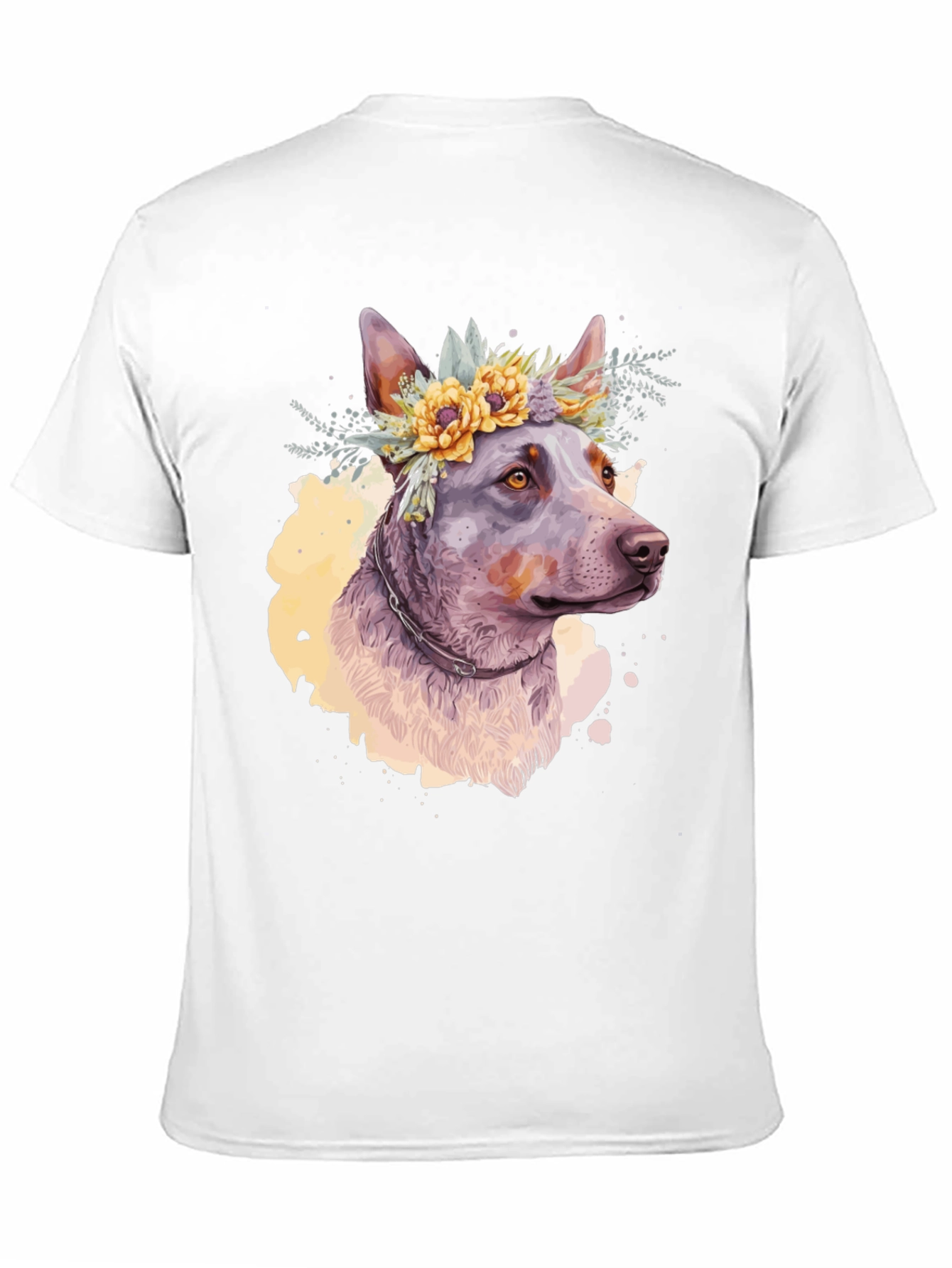 Black Dog with Flower Crown Graphic Tee - Artistic Pet Lover Shirt view 11
