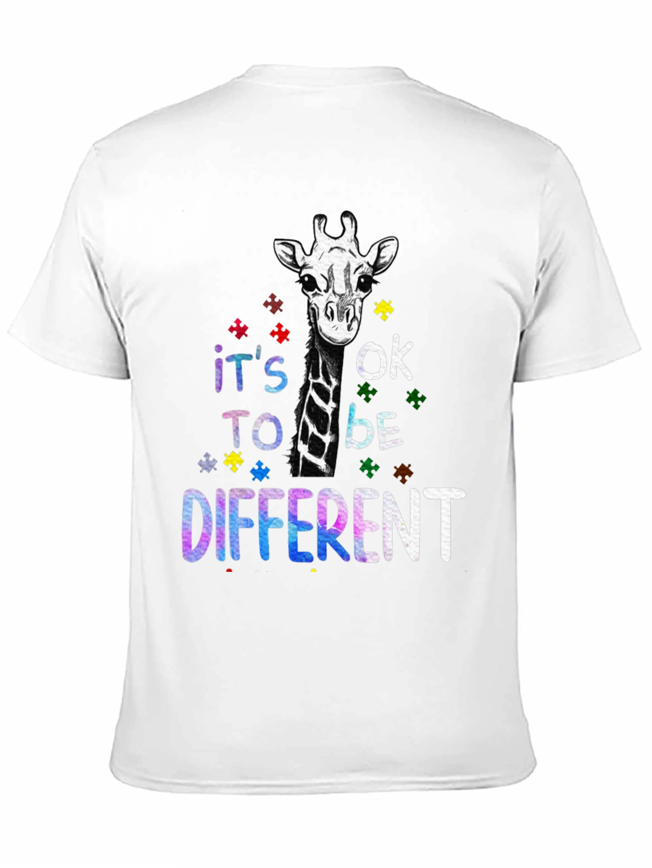 Black Autism Awareness Giraffe T-Shirt - It's OK to be Different view 11