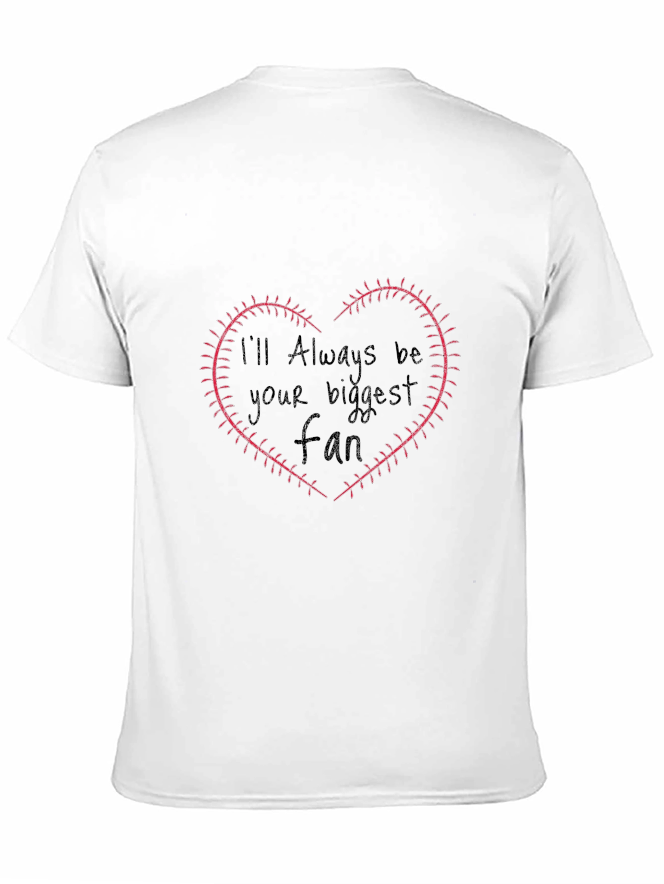 Black Baseball Fan Heart Stitch T-Shirt view 11