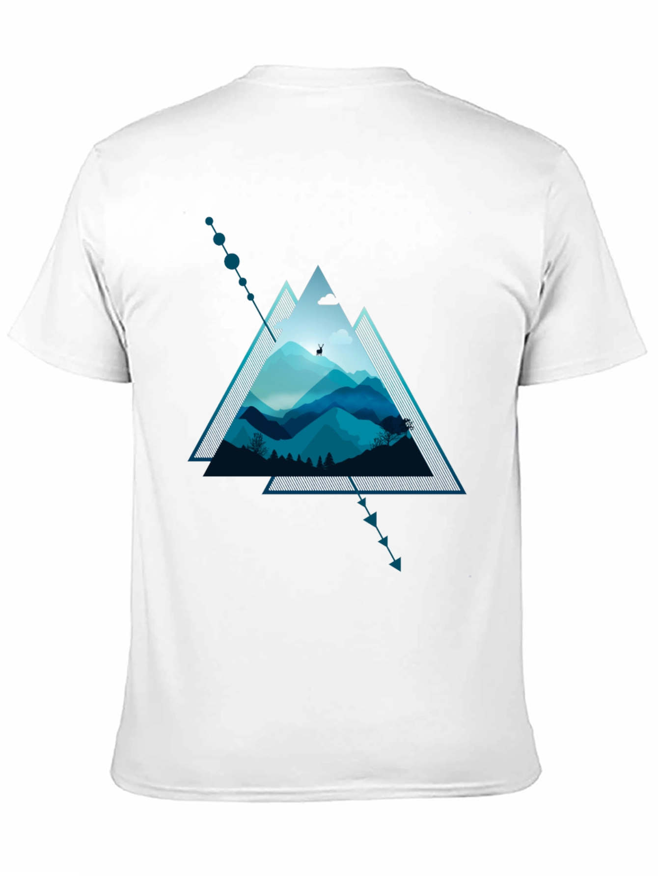Black Geometric Mountain Scene Graphic T-Shirt view 11