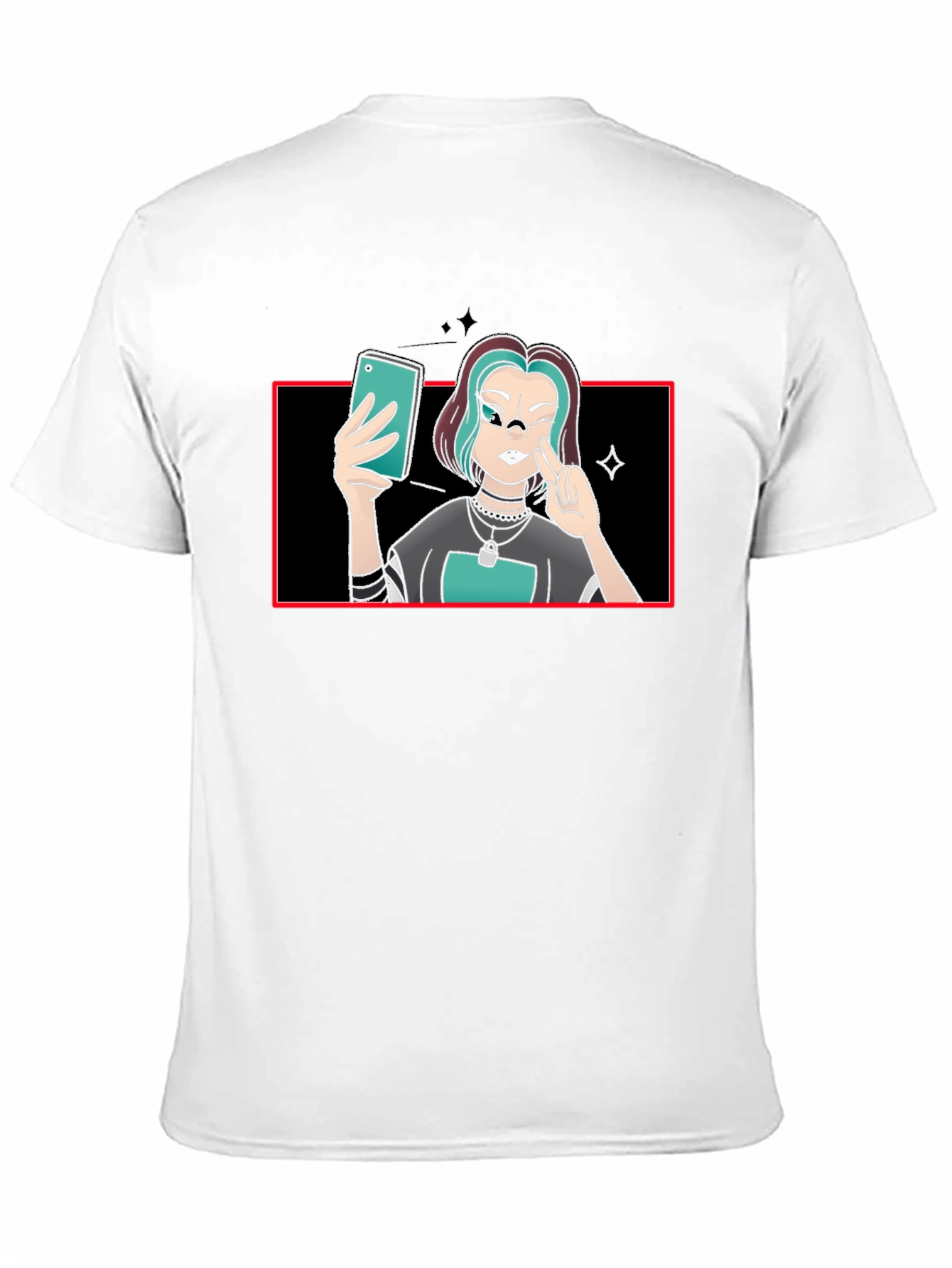 Black Cartoon Selfie Graphic Tee - Black Cotton Blend view 11