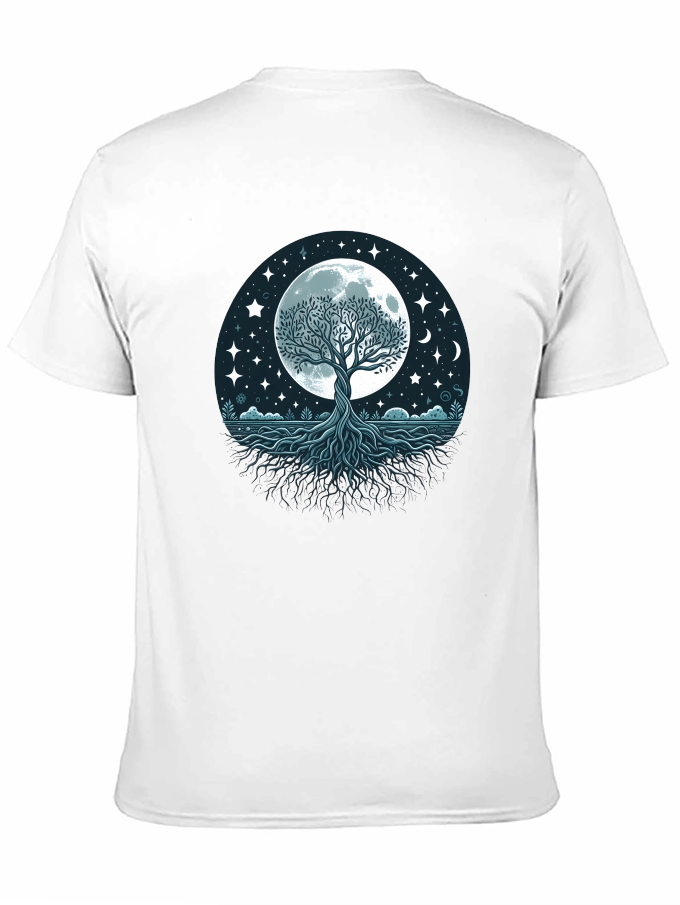 Black Mystic Tree of Life Moon Graphic Tee - Black Cotton Shirt view 11