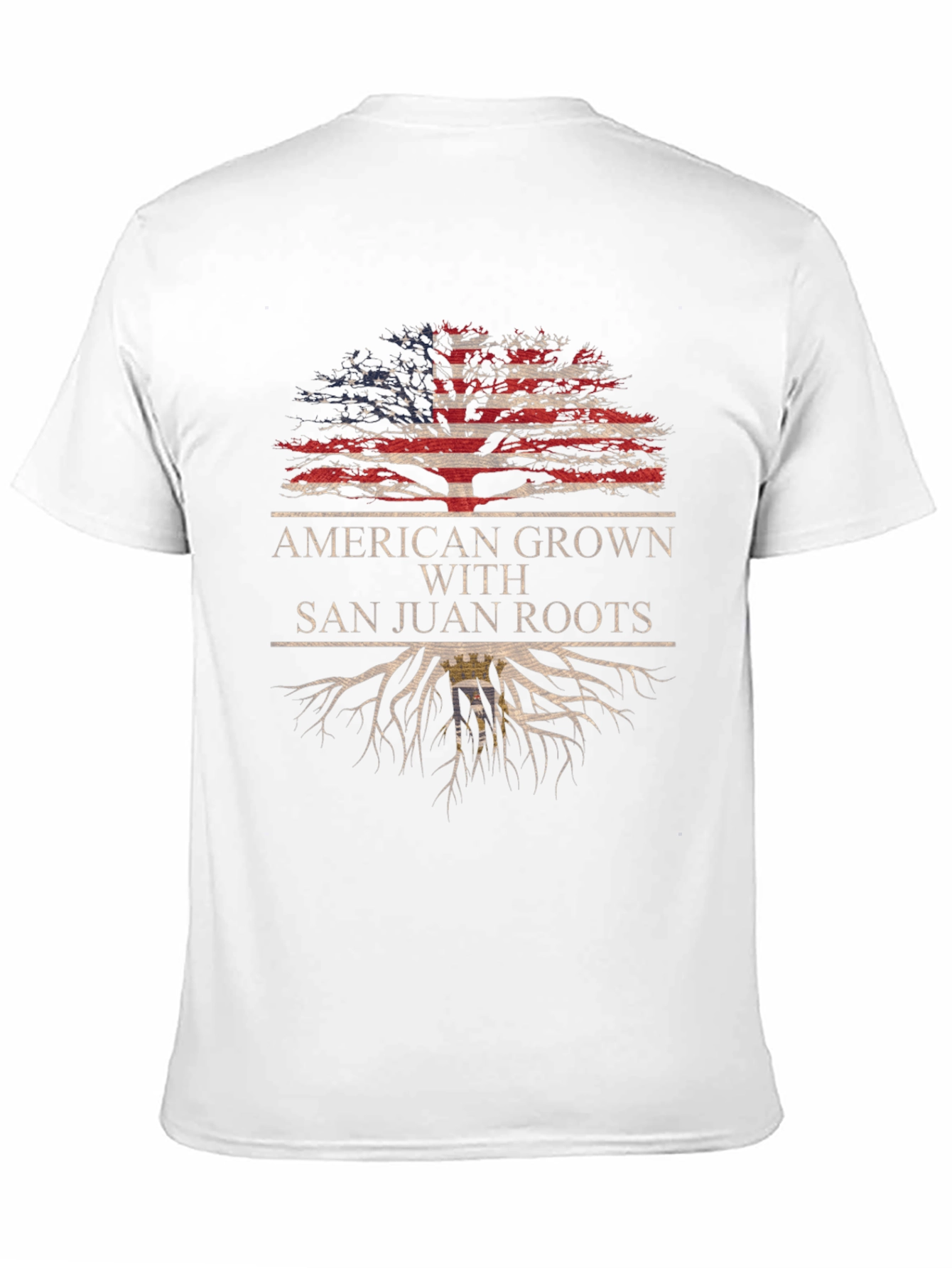 Black American Grown with San Juan Roots Graphic T-Shirt view 11