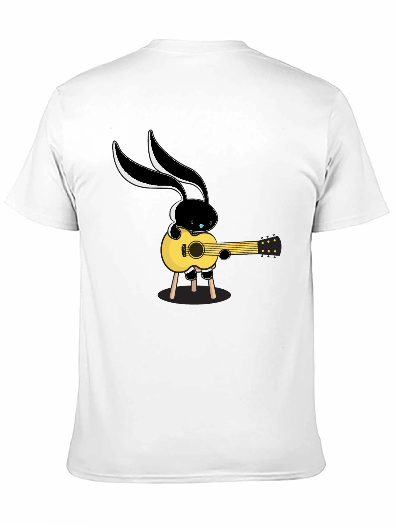 Black Cool Cartoon Bunny Guitarist Black T-Shirt view 11