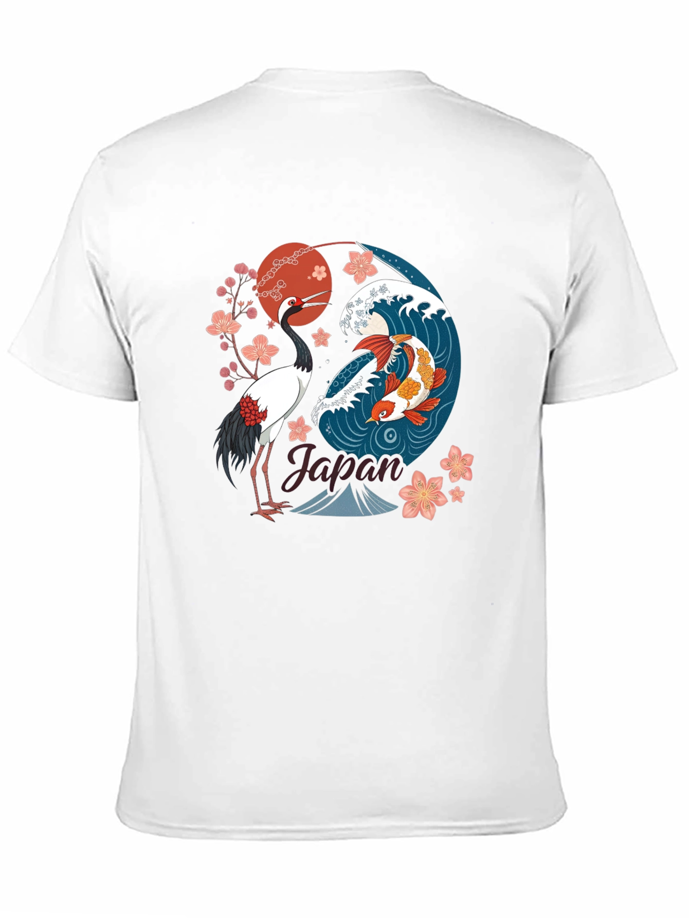Black Japanese Koi and Crane Graphic T-Shirt view 11