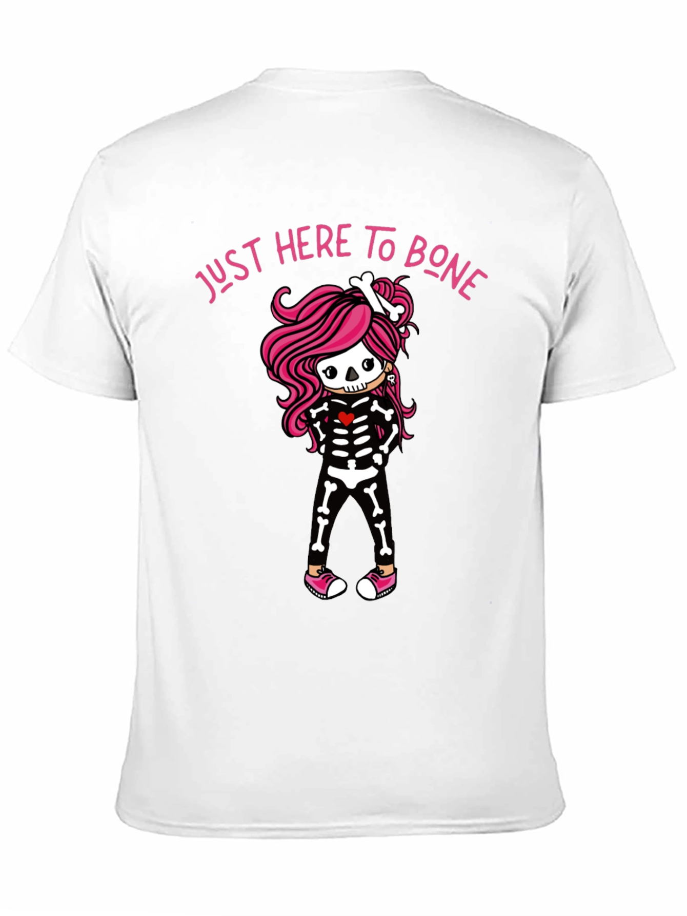 Black Just Here to Bone Skeleton Girl T-Shirt view 11