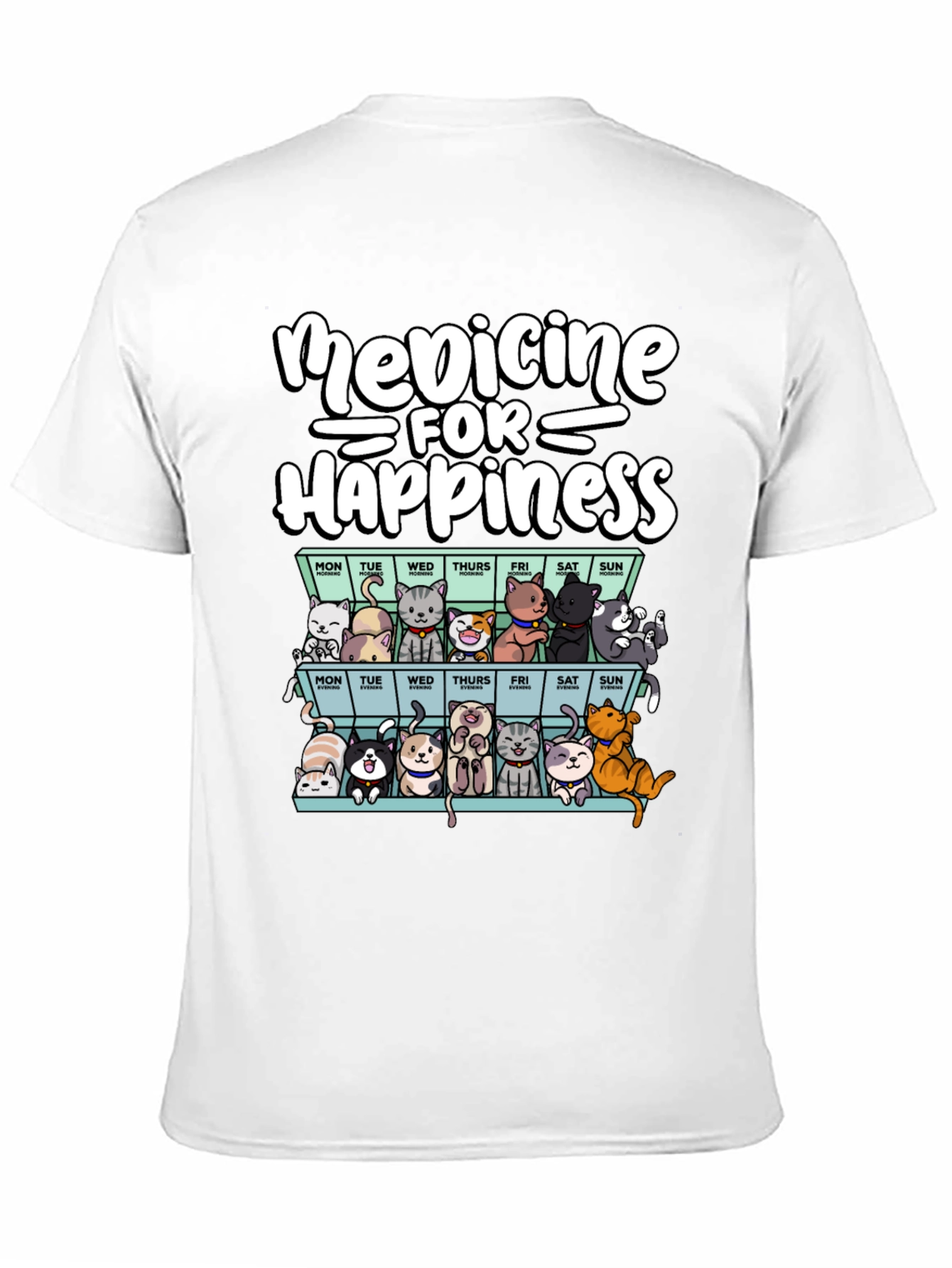 Black Medicine for Happiness Cat T-Shirt view 11