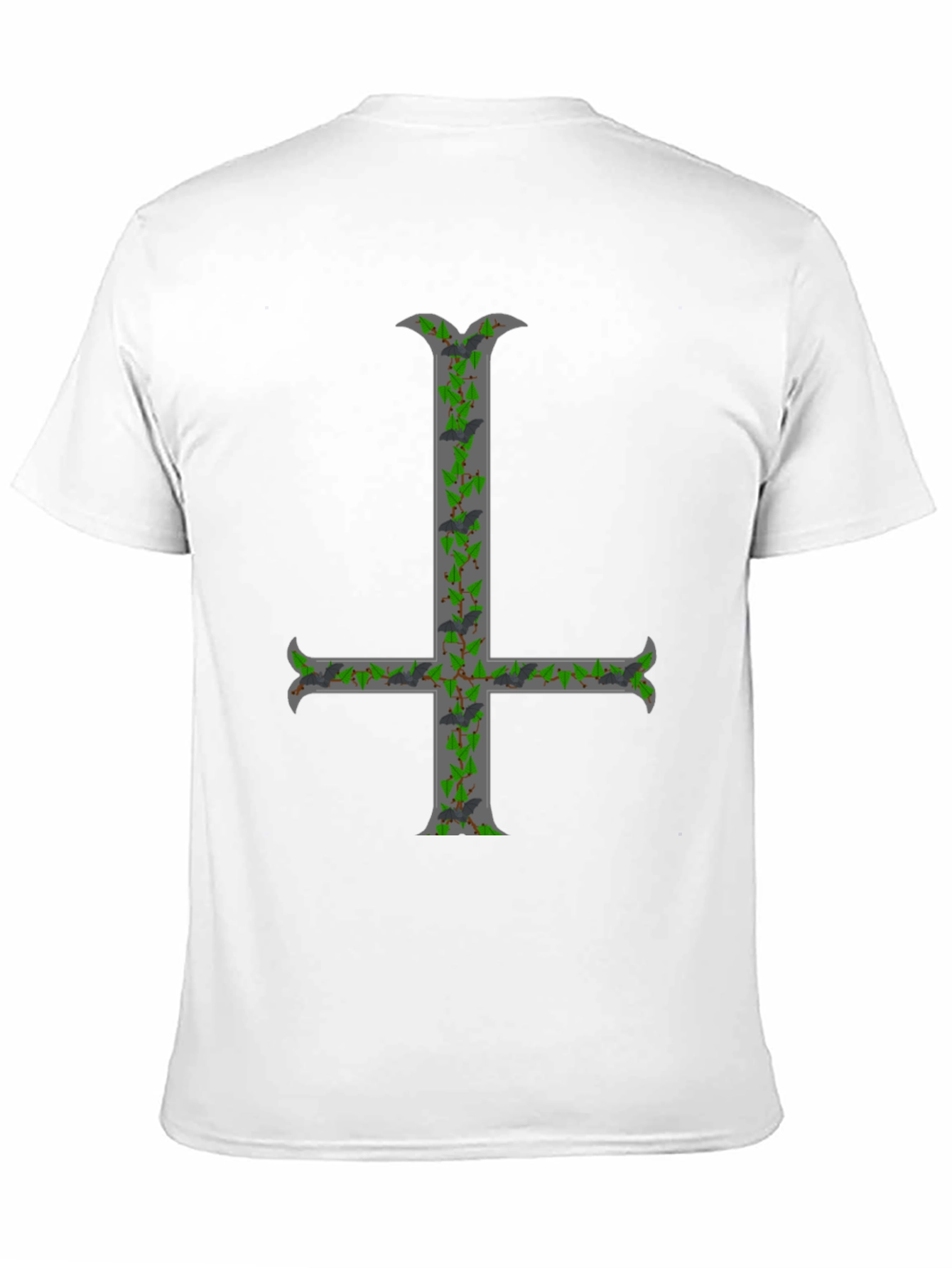 Black Inverted Cross T-Shirt with Bats and Ivy view 11