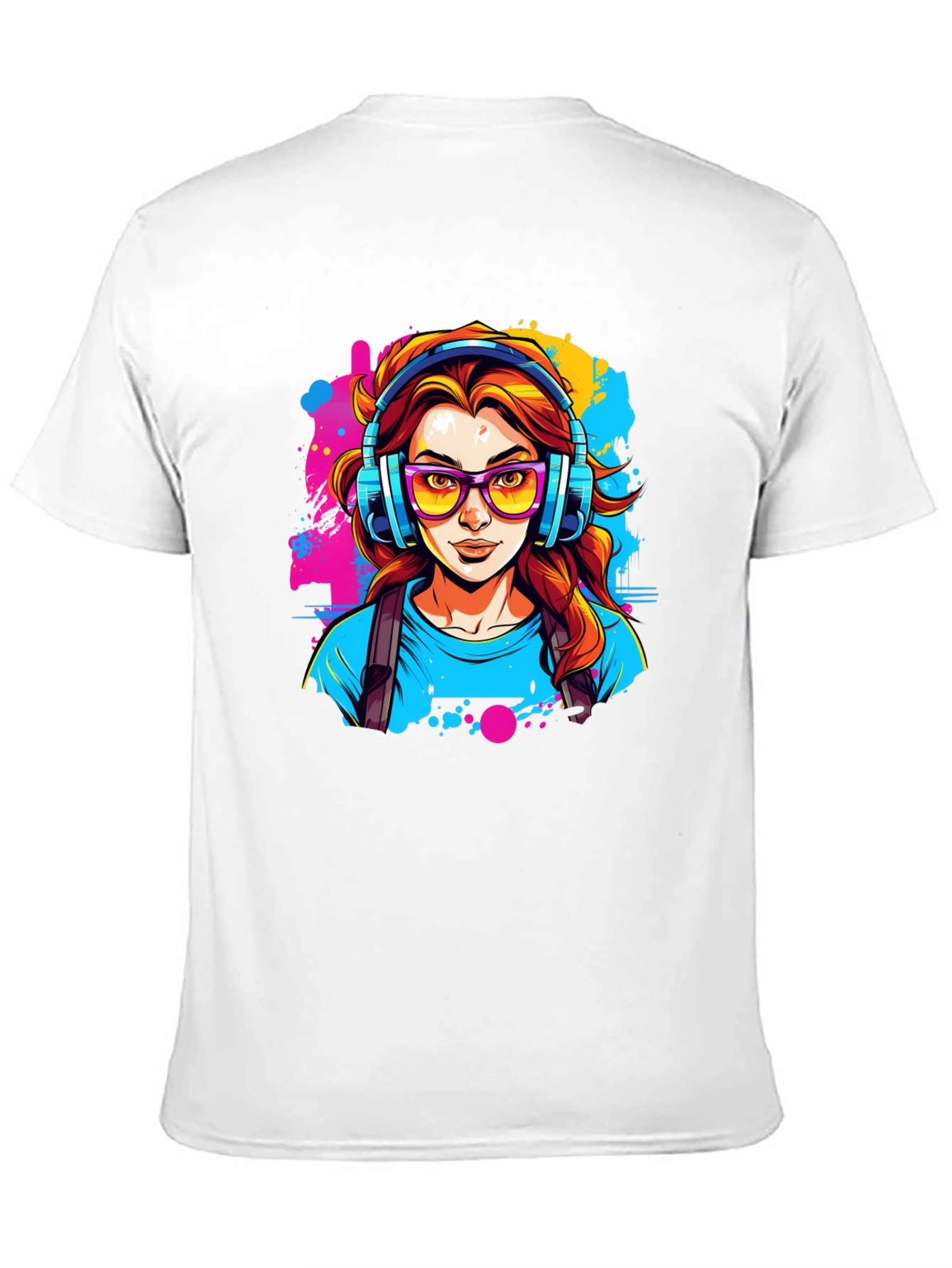 Black Graphic Print T-Shirt - Woman with Headphones view 11