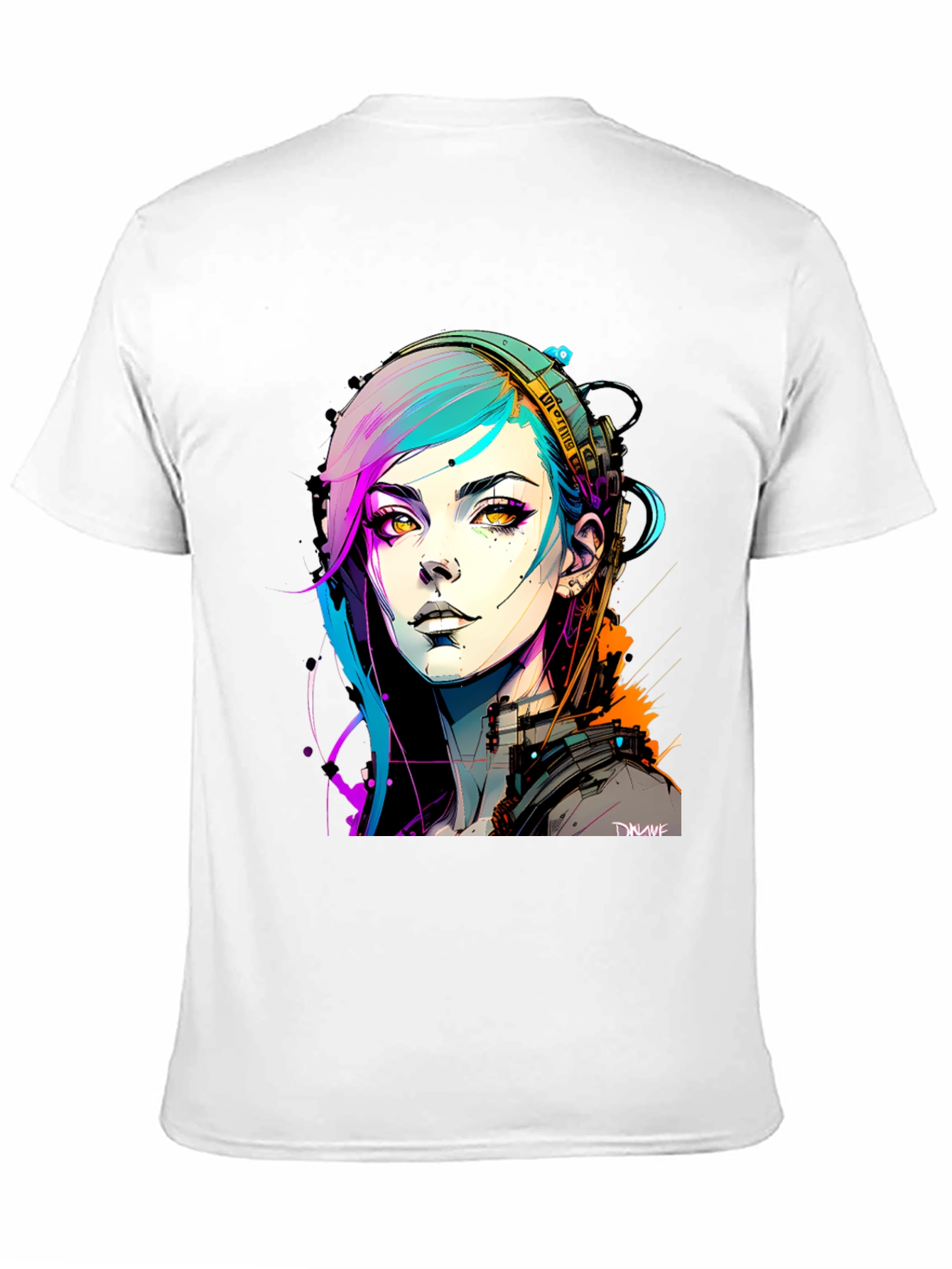 Black Cyberpunk Girl Graphic Tee - Black Cotton T-Shirt view 11