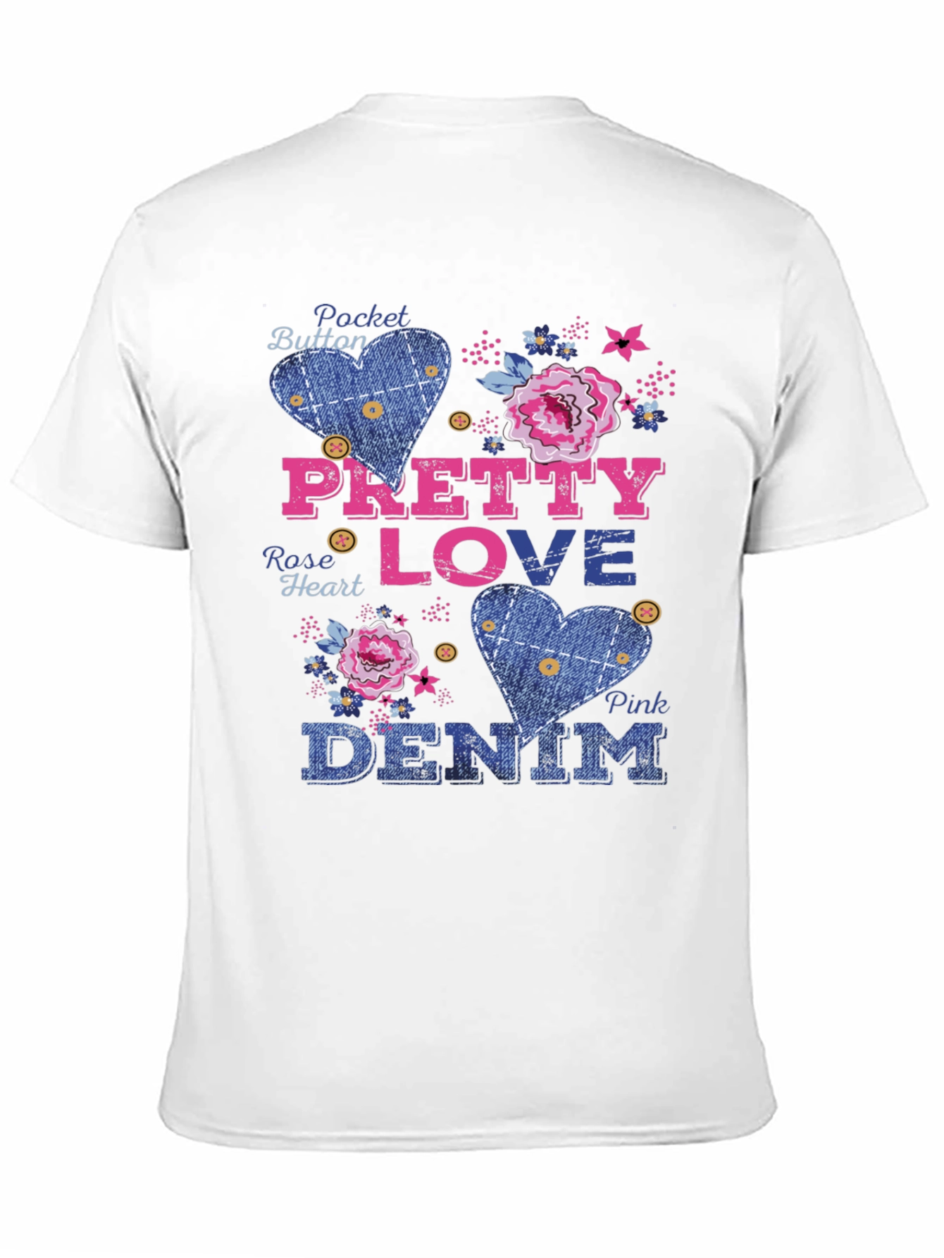 Black Pretty Love Denim Graphic Tee - Pocket Button Design view 11