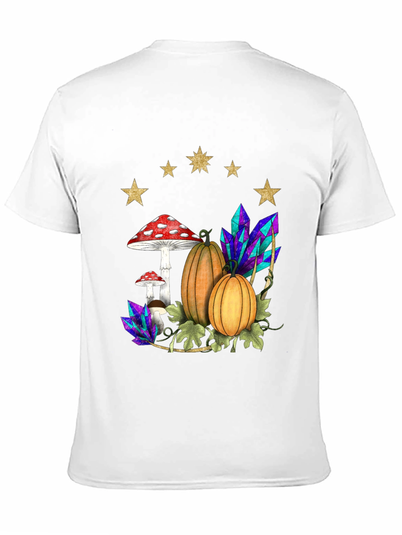Black Whimsical Harvest T-Shirt: Pumpkins, Mushrooms & Crystals view 11