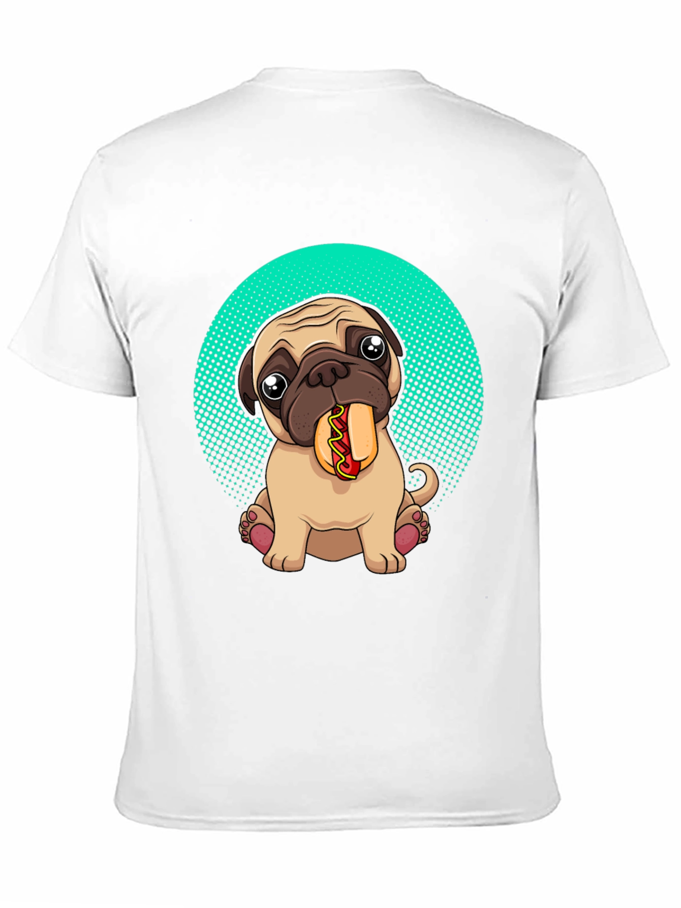 Black Pug Eating Hotdog Graphic T-Shirt - Cute Dog Tee view 11