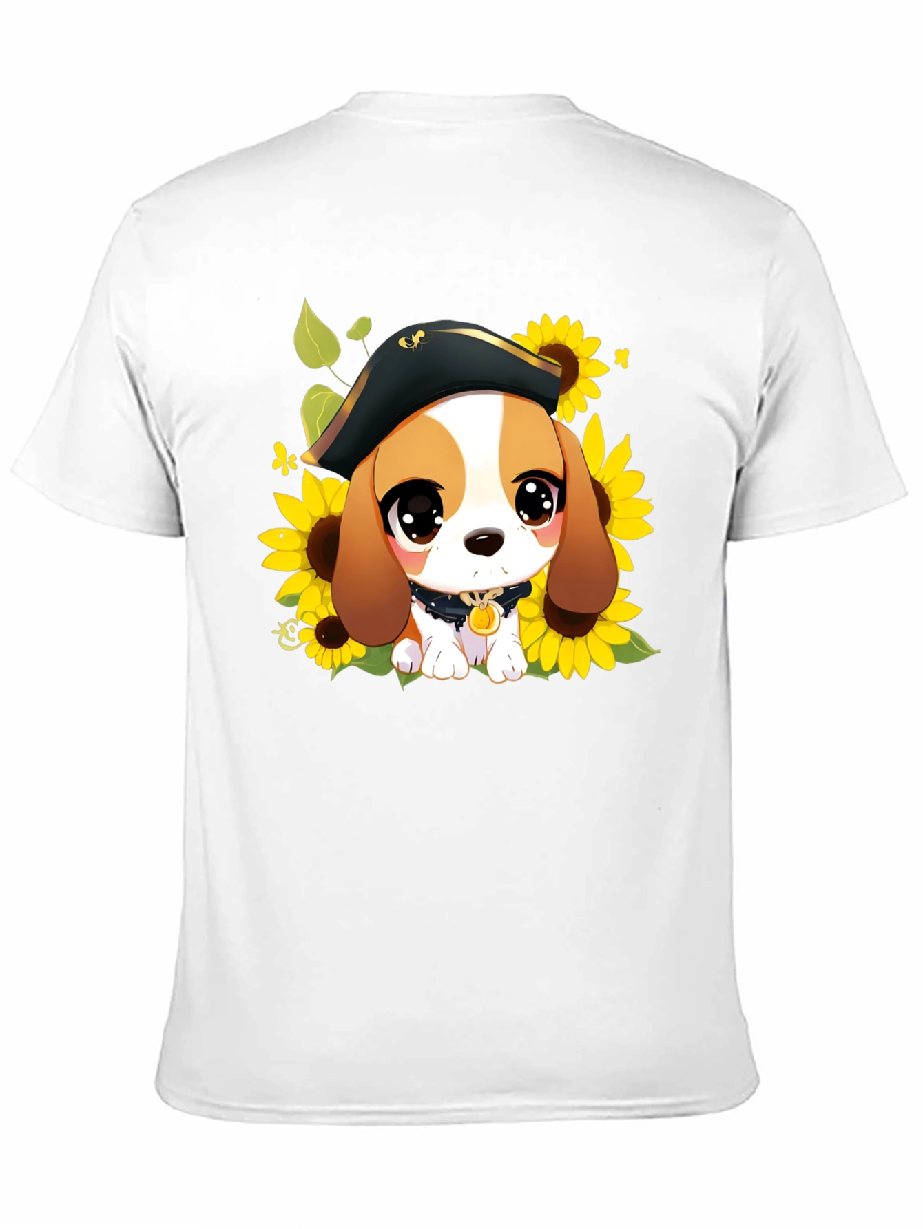 Black Cute Cartoon Beagle in Pirate Hat T-Shirt view 11