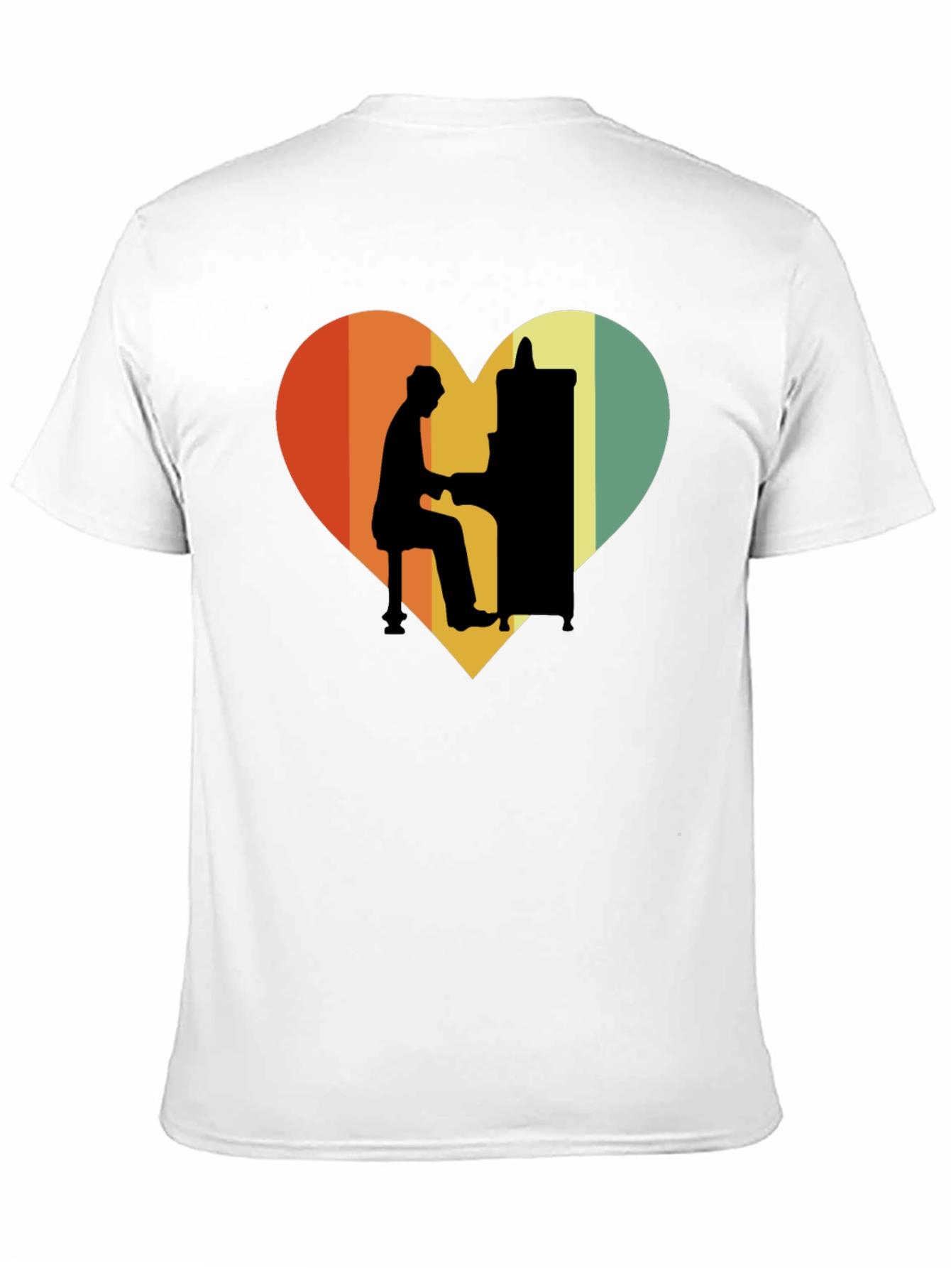 Black Retro Heart Piano Player Graphic T-Shirt view 11