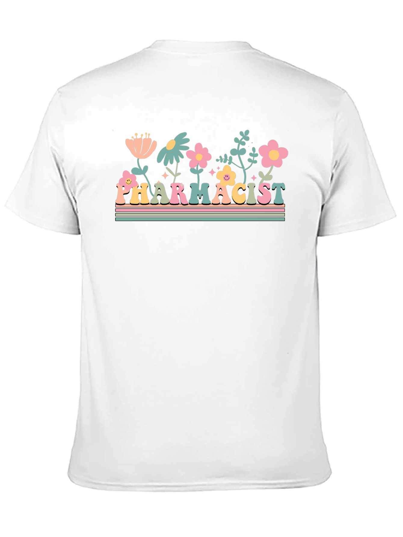 Black Floral Pharmacist Graphic Tee - Unisex Black T-Shirt view 11