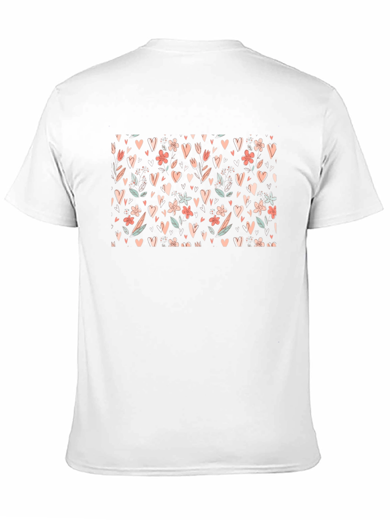 Black Floral Heart Pattern Black T-Shirt view 11