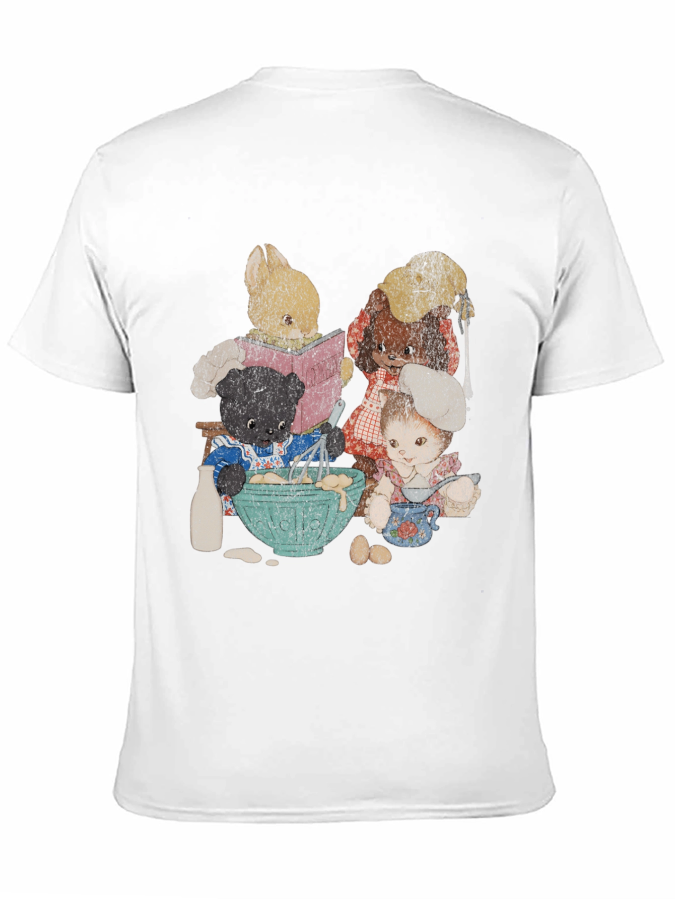 Black Retro Cartoon Animal Baking Crew Graphic Tee view 11
