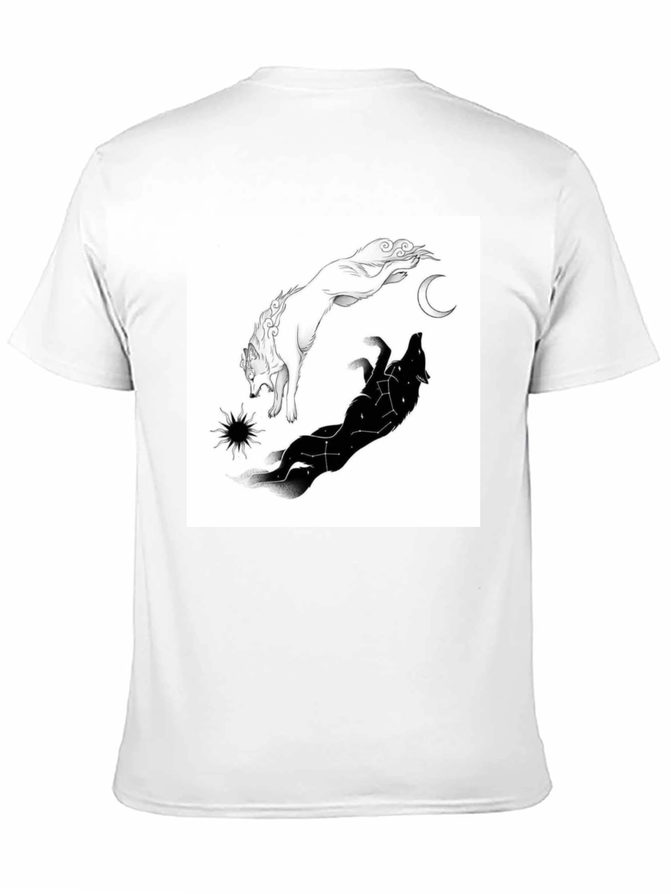 Black Yin Yang Wolf Graphic T-Shirt - Celestial Design view 11