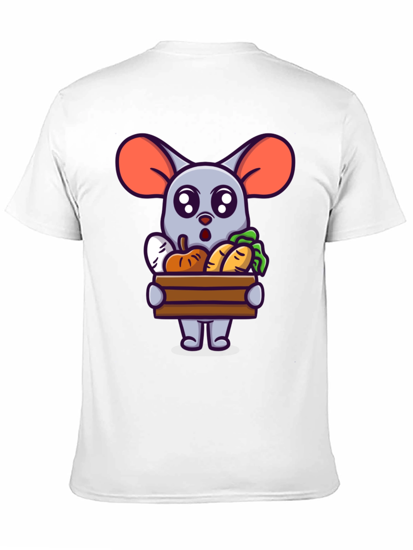 Black Cute Cartoon Mouse with Veggies T-Shirt view 11