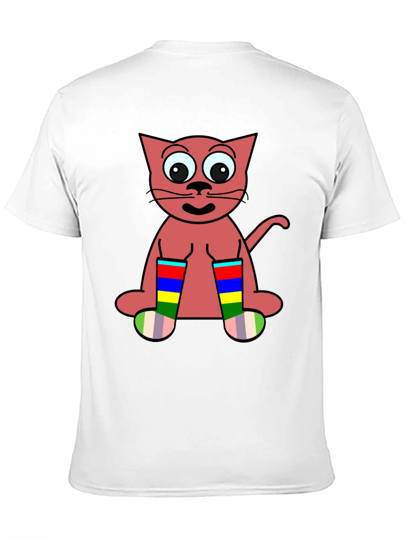 Black Cartoon Cat Rainbow Socks Black T-Shirt view 11