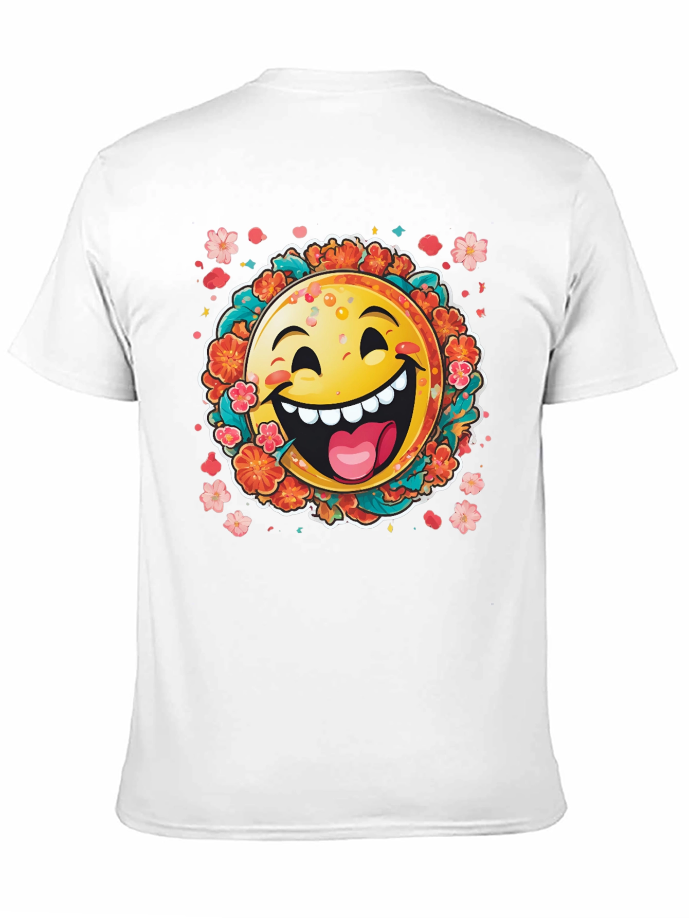 Black Happy Emoji Graphic T-Shirt - Fun Floral Design view 11