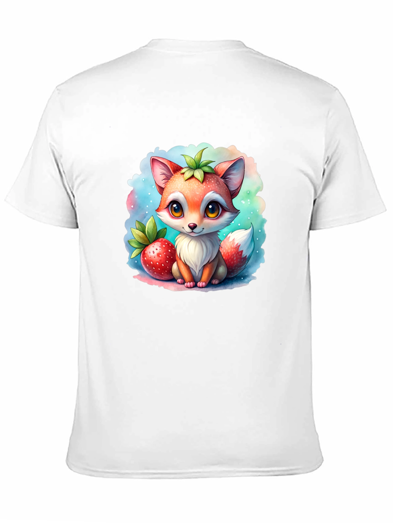 Black Cute Cartoon Fox Strawberry T-Shirt view 11