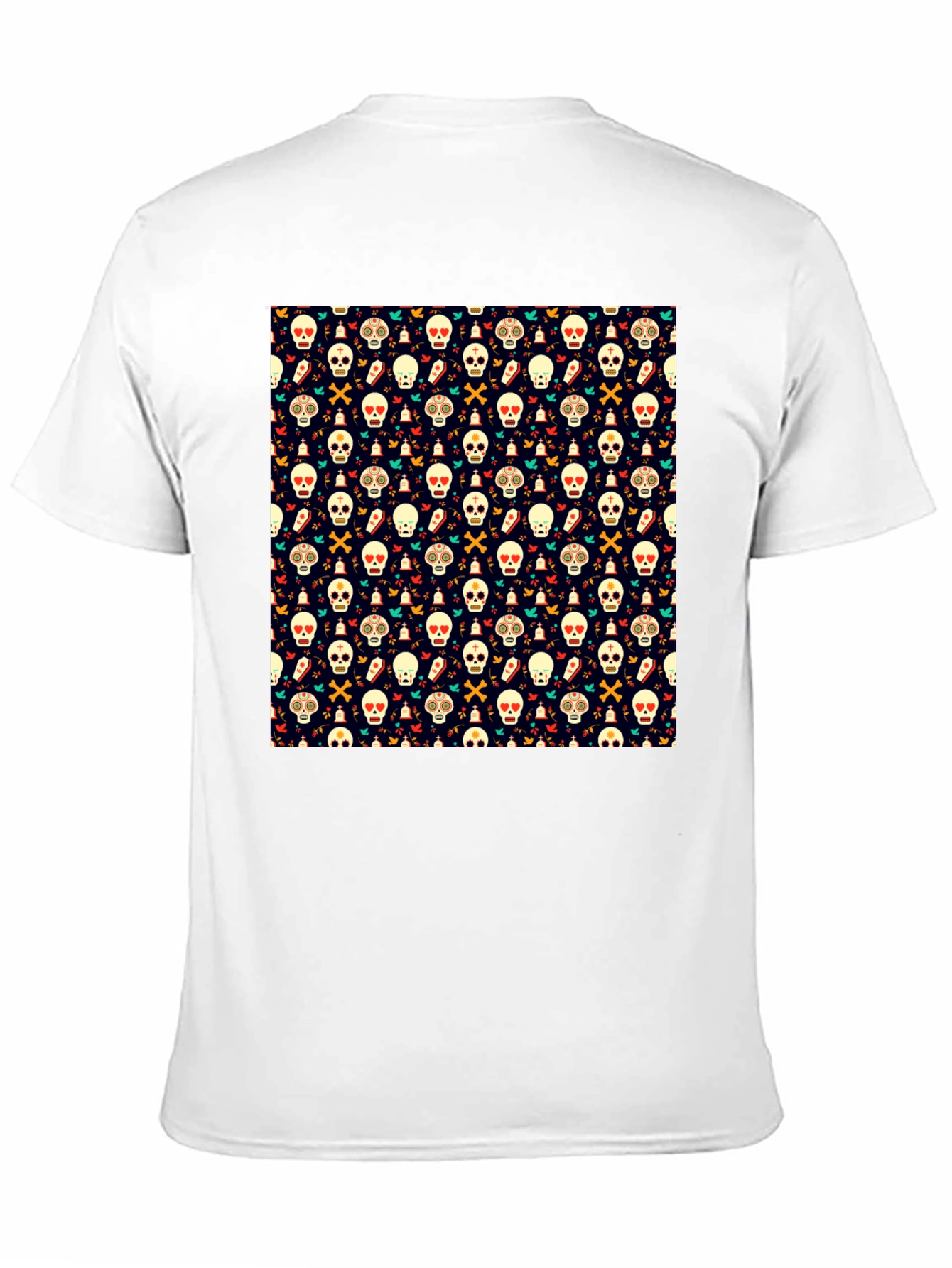 Black Day of the Dead Skull Pattern Black T-Shirt view 11