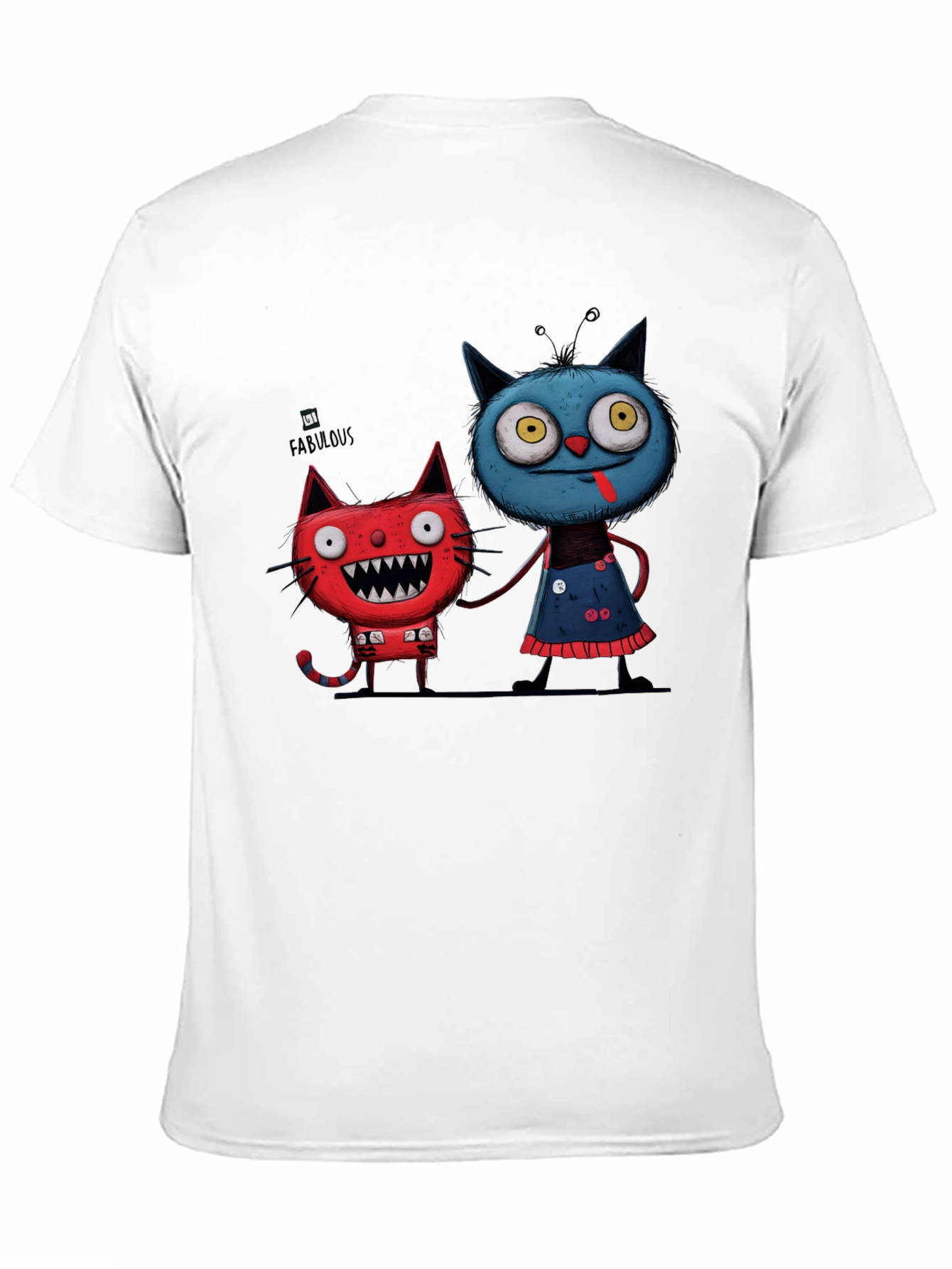 Black Cartoon Cat Graphic Tee - Whimsical Black T-Shirt view 11