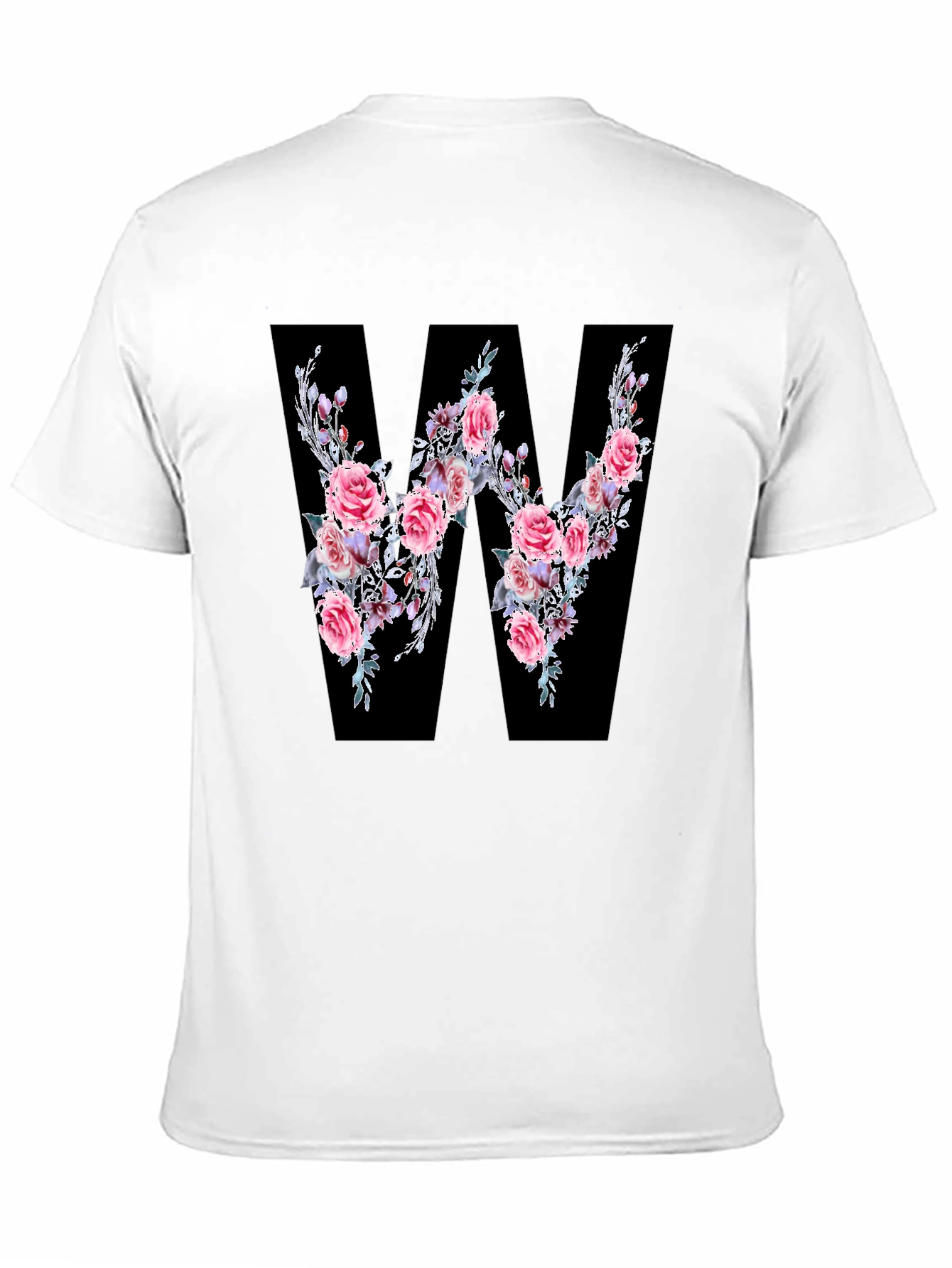 Black Floral Letter W Black T-Shirt view 11