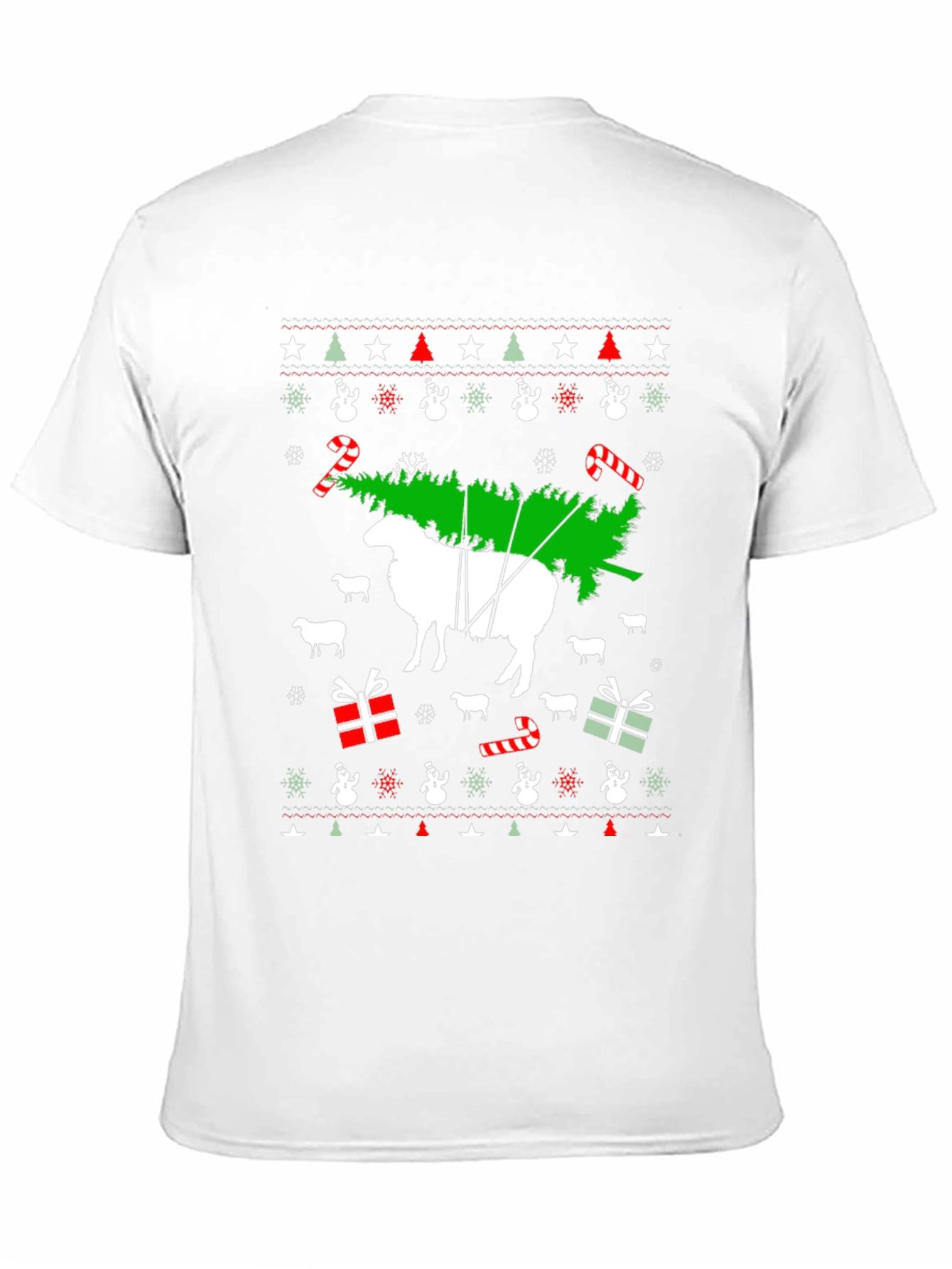 Black Funny Sheep Christmas Tree T-Shirt view 11