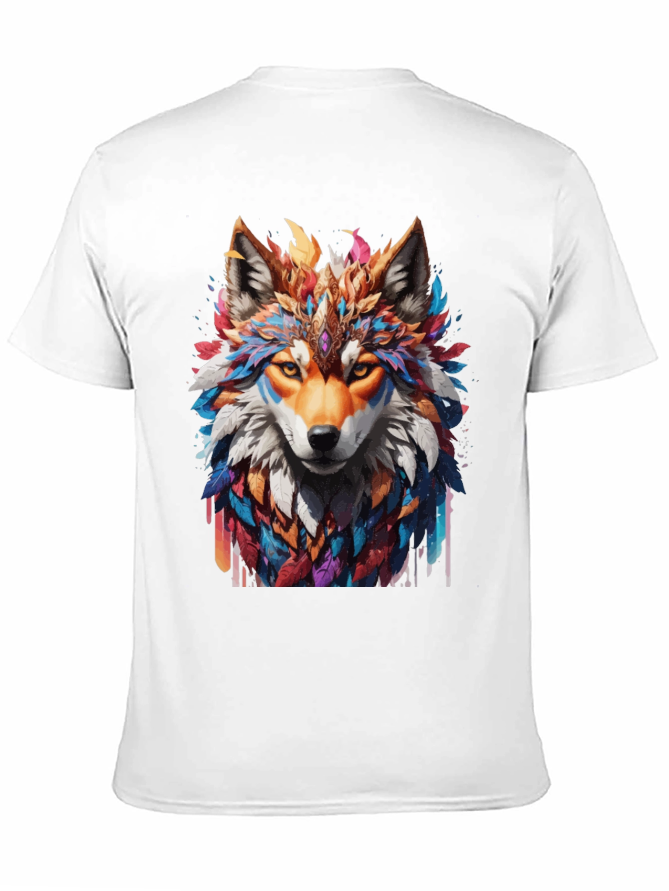 Black Colorful Wolf Graphic T-Shirt view 11