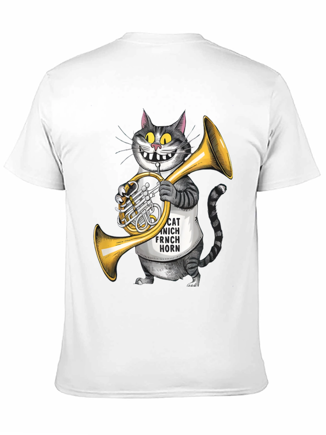 Black Funny Cat French Horn Player T-Shirt view 11