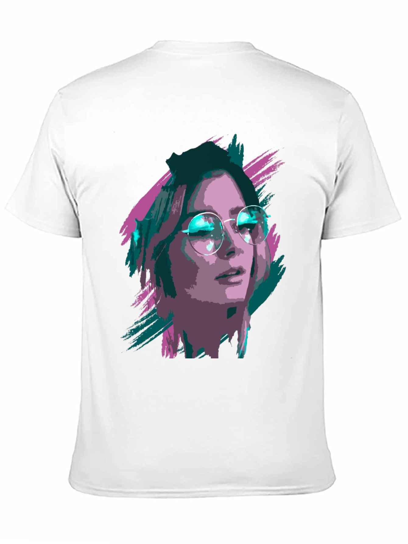 Black Stylish Graphic T-Shirt - Woman with Glasses Print view 11