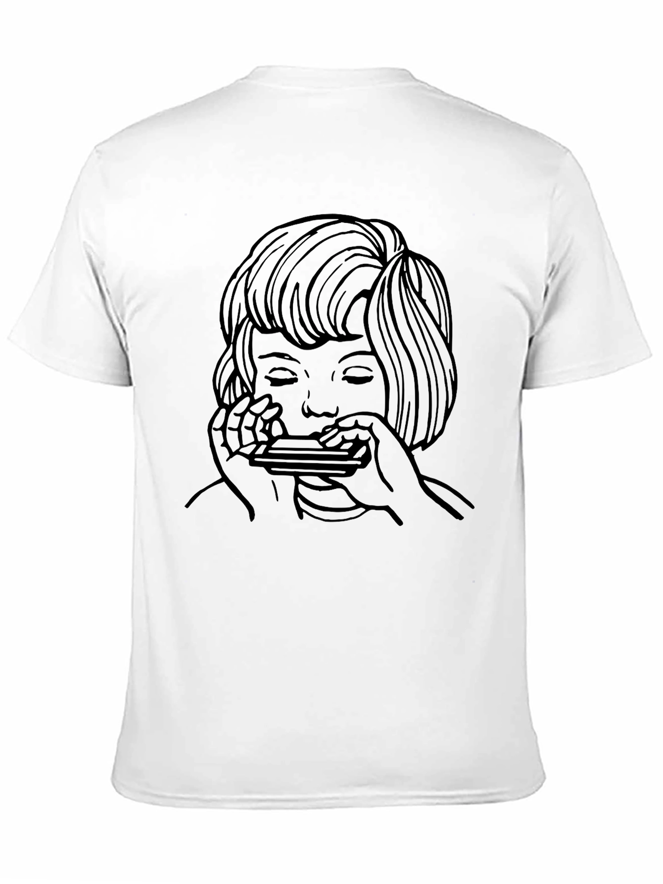Black Harmonica Player Graphic Tee - Unisex Black T-Shirt view 11