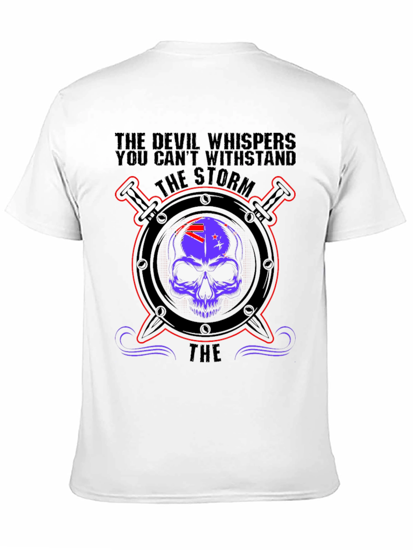 Black Devil Whispers Storm T-Shirt - Skull & Swords Design view 11