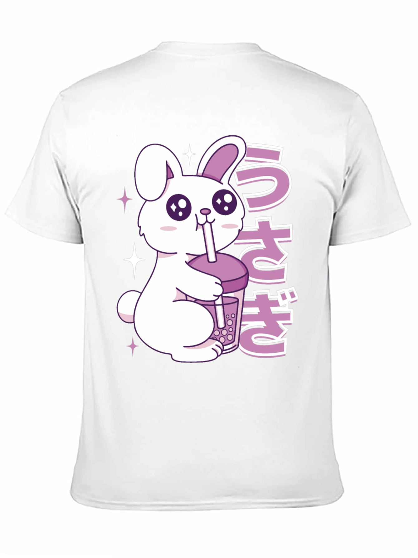 Black Kawaii Rabbit Boba Tea Graphic T-Shirt view 11