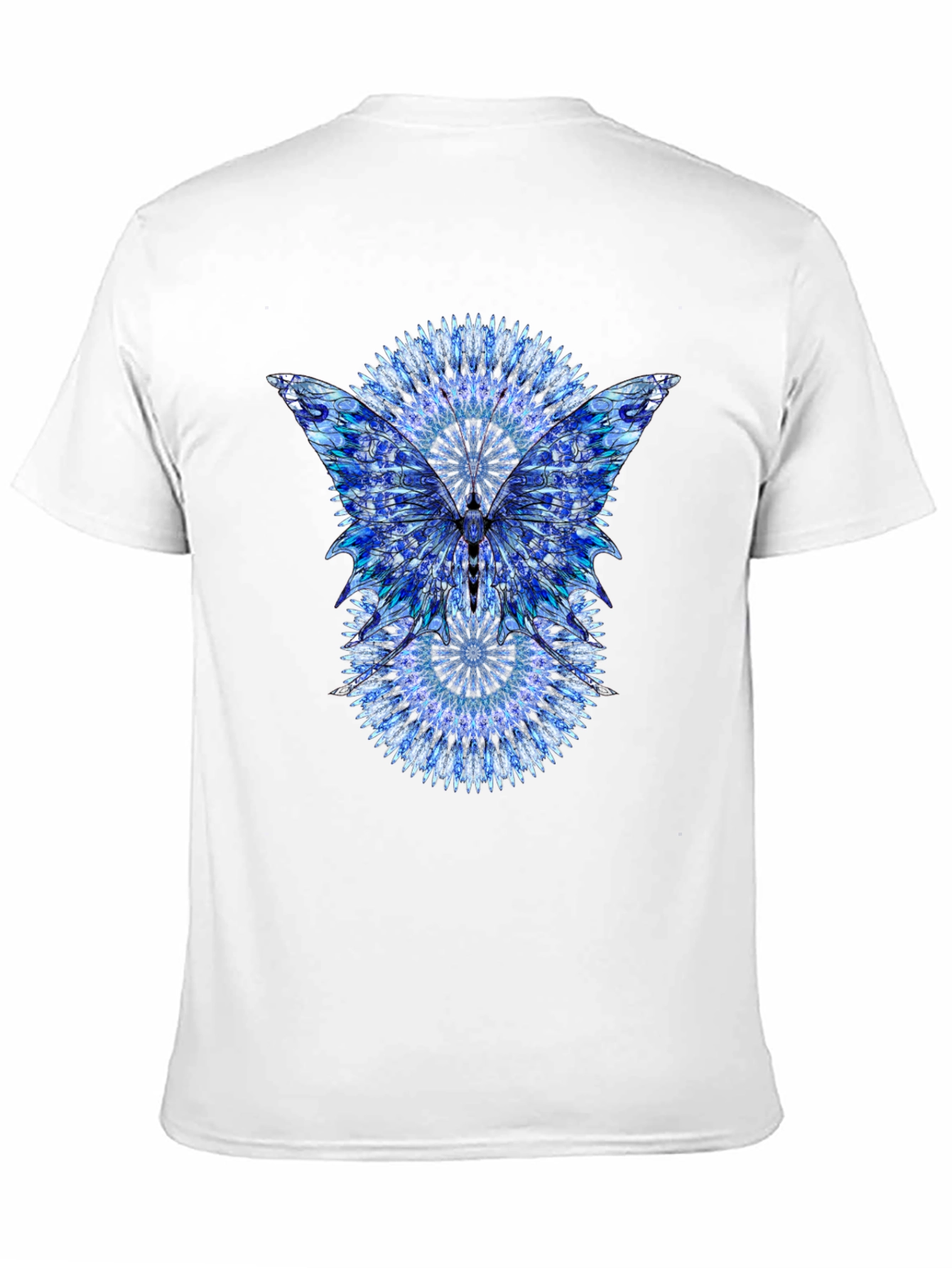 Black Blue Mandala Butterfly Graphic Print Black T-Shirt view 11