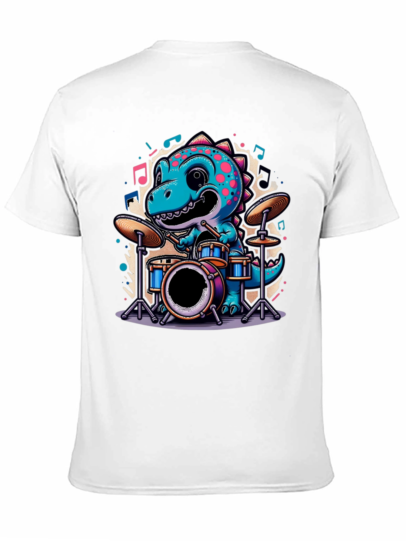 Black Dino Drummer Tee - Cute Cartoon Dinosaur T-Shirt view 11