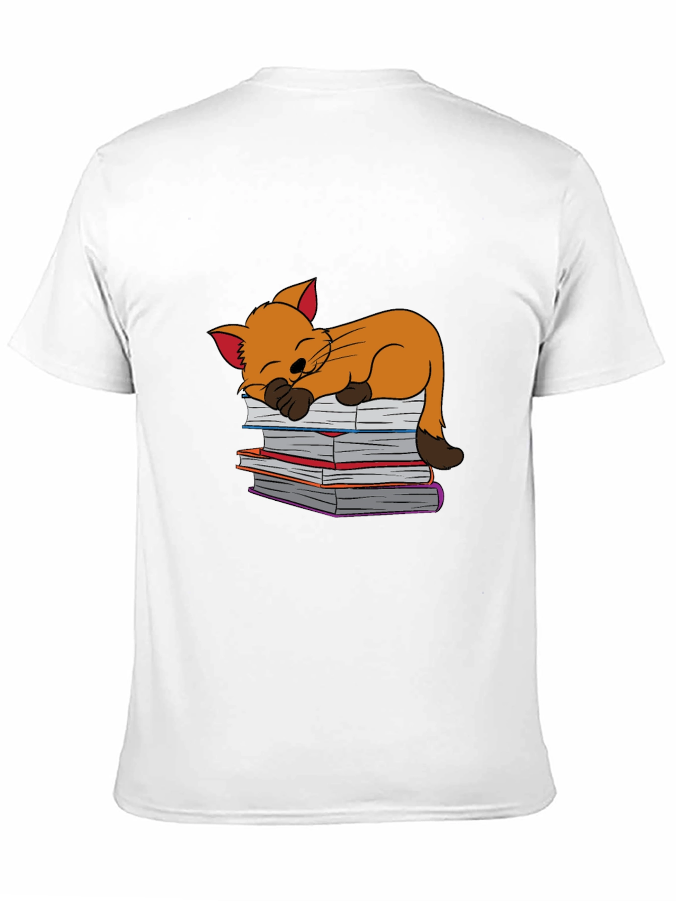 Black Cute Cat Sleeping on Books T-Shirt - Black view 11