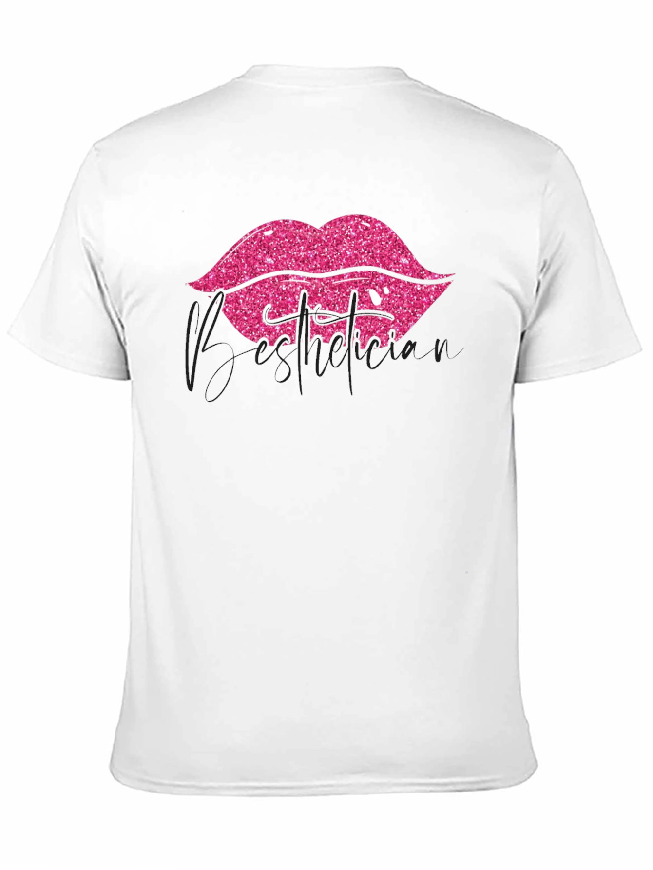 Black Pink Glitter Lips Graphic Black T-Shirt view 11