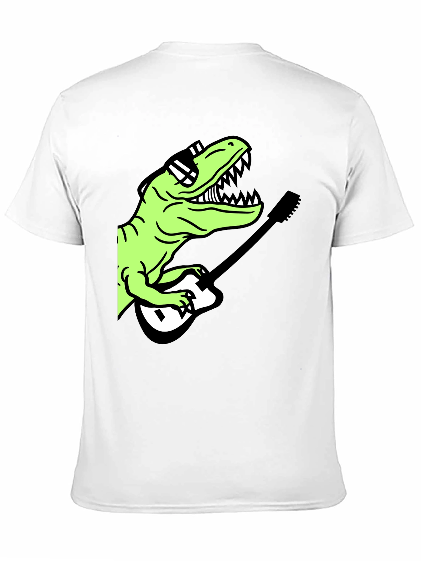 Black Cool Dinosaur Guitar Player Graphic T-Shirt view 11