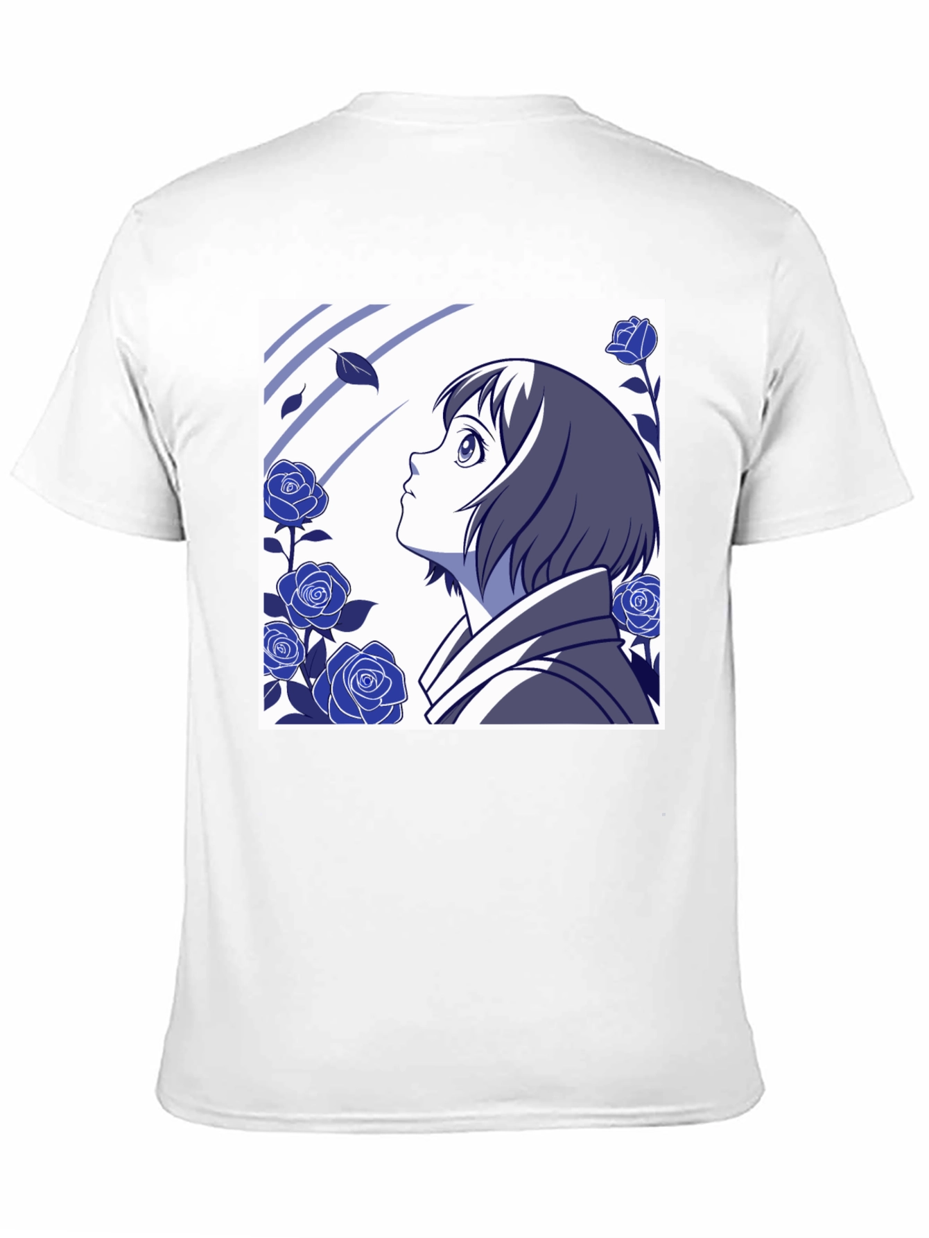 Black Anime Girl & Roses Graphic Tee - Stylish Black T-Shirt view 11
