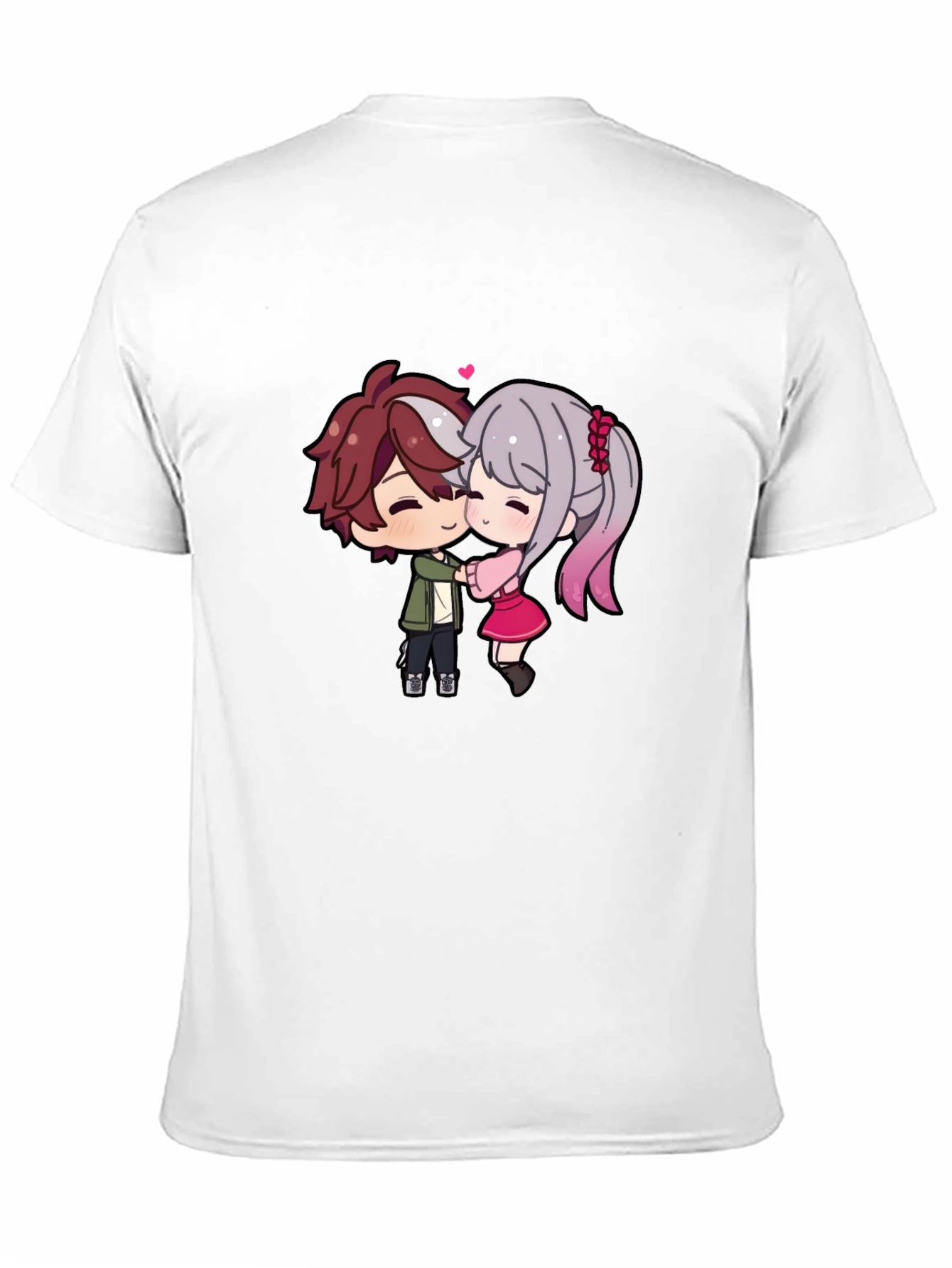 Black Cute Anime Couple T-Shirt - Sweet Embrace view 11