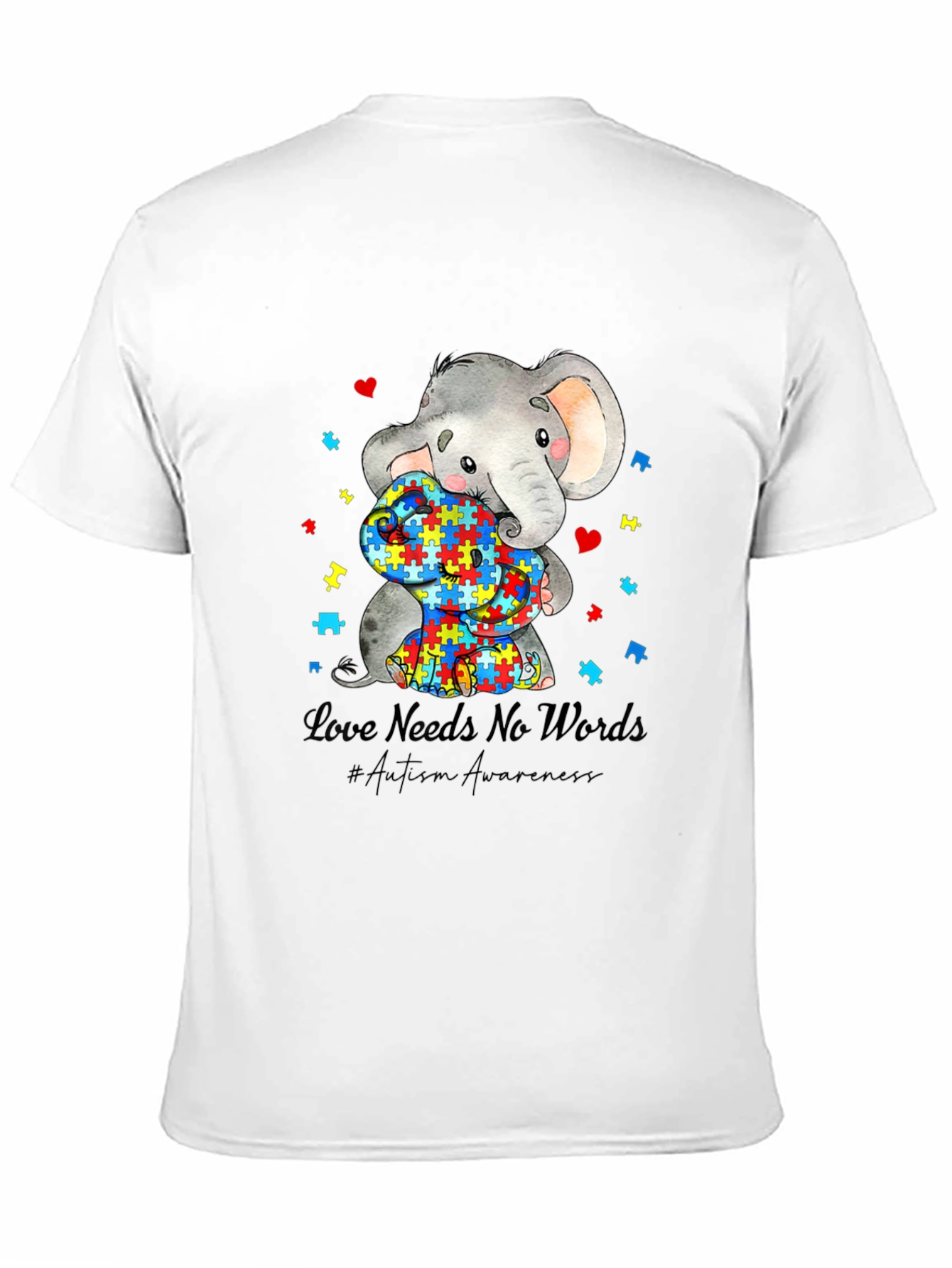 Black Autism Awareness Elephant Love Needs No Words T-Shirt view 11