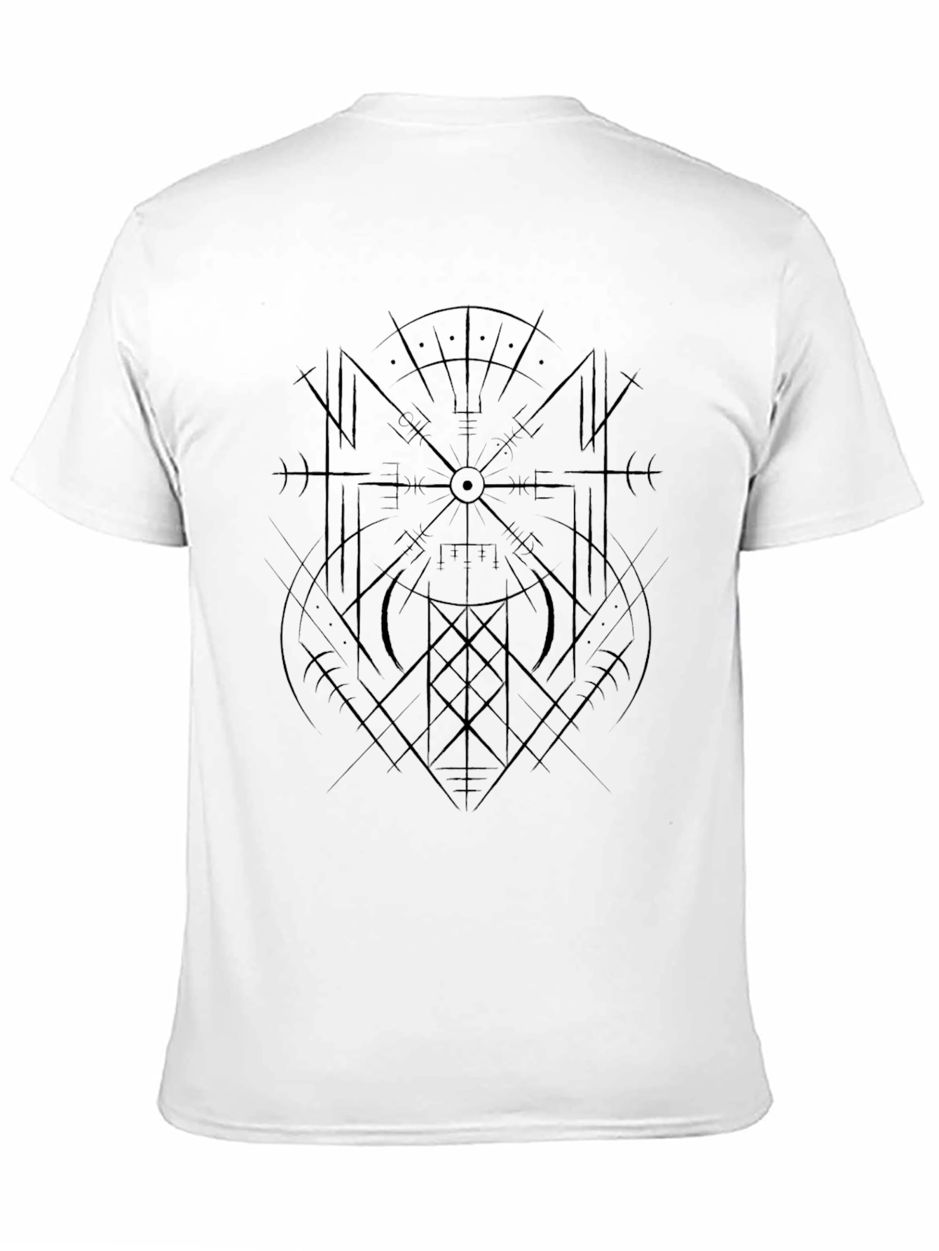 Black Men's Black T-Shirt with Geometric Norse Design view 11