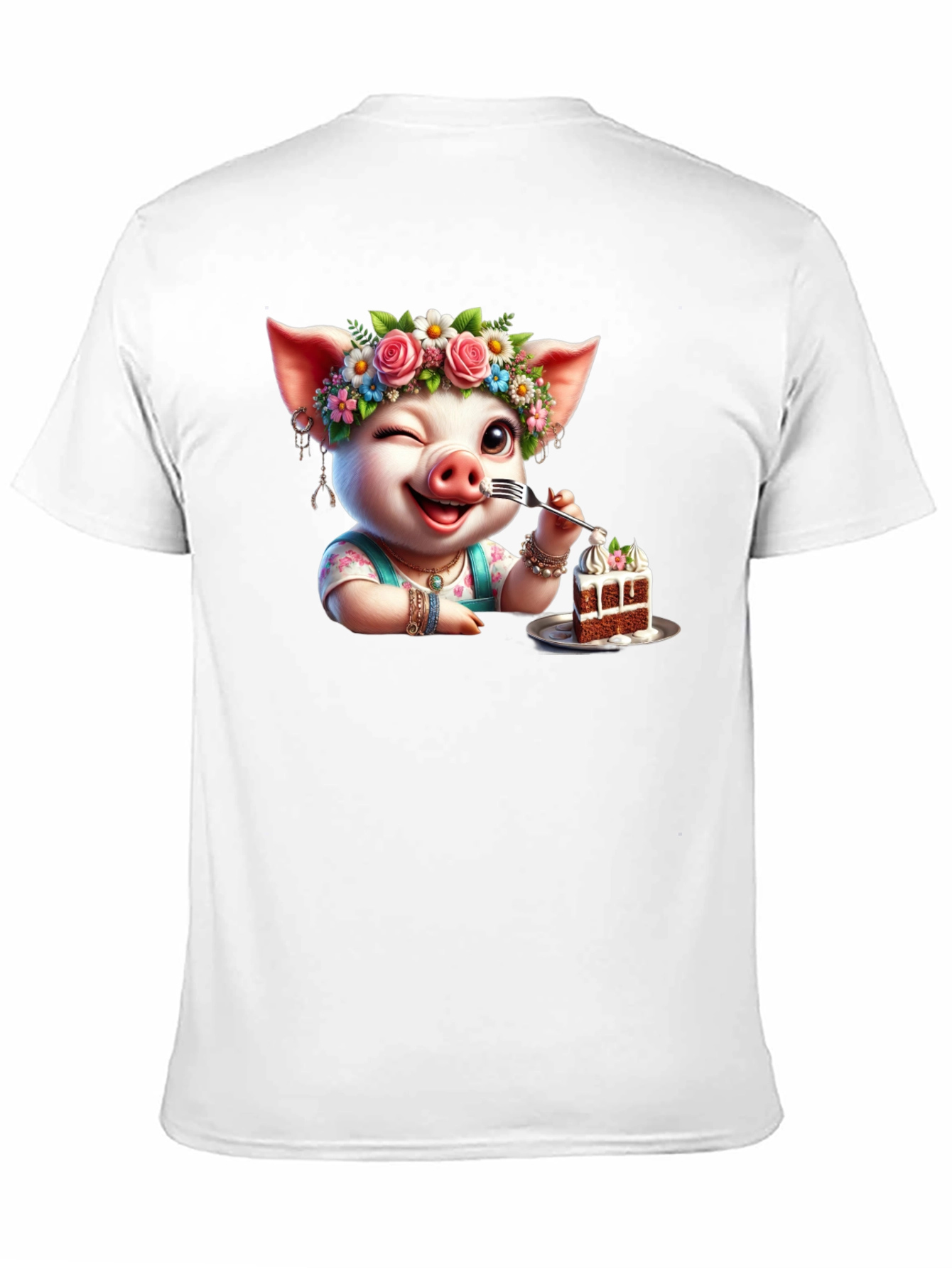 Black Pig with Flowers & Cake T-Shirt - Unisex view 11