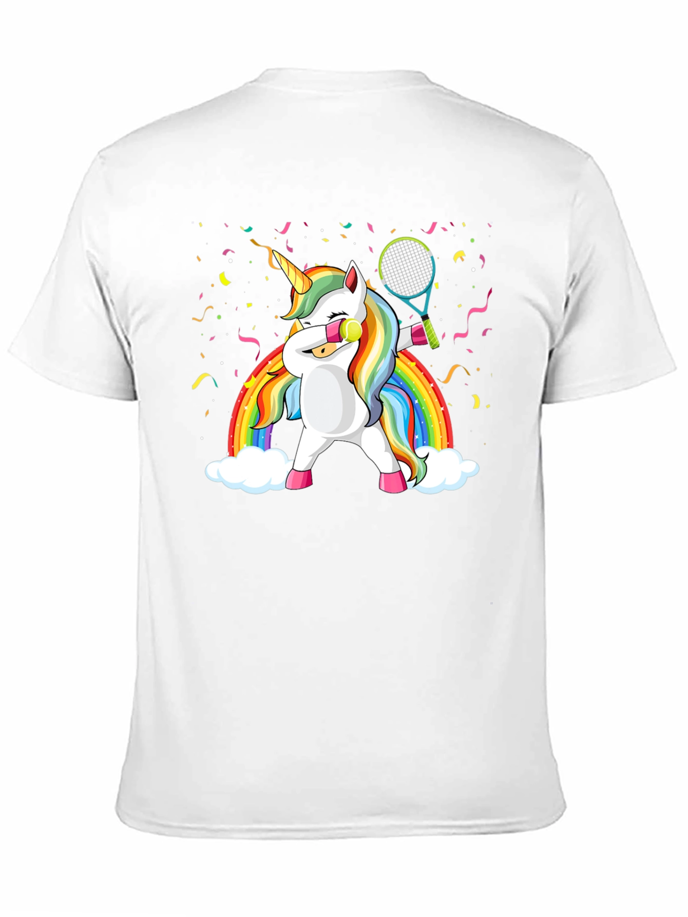 Black Dabbing Unicorn Tennis Rainbow Graphic T-Shirt view 11